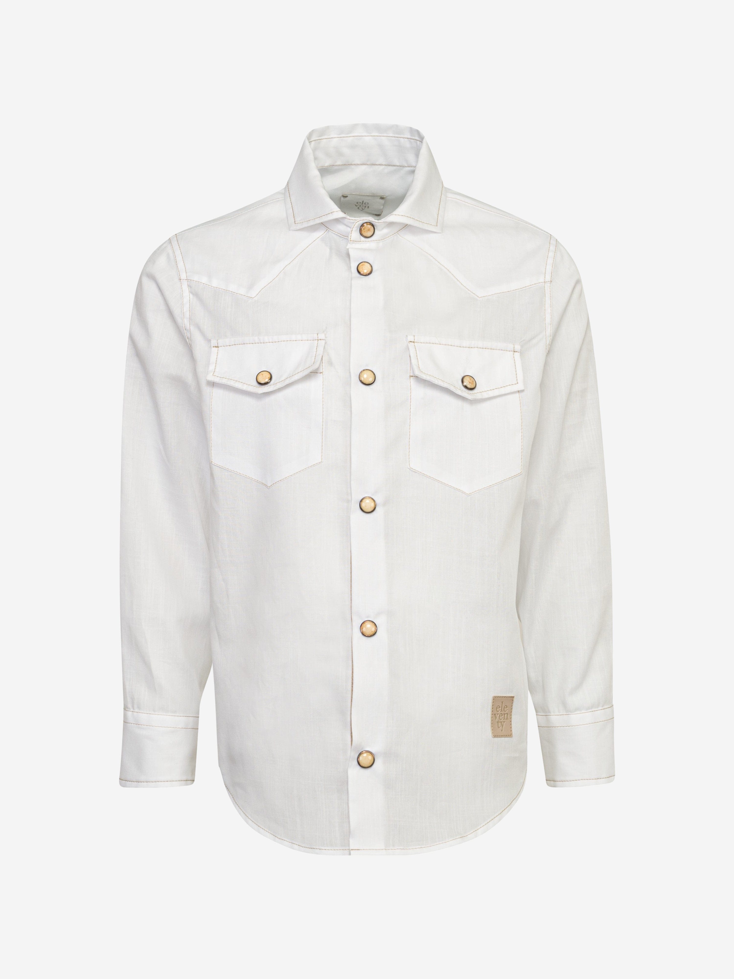 Eleventy Boys Double Pocket Shirt in White Outlet Affordable