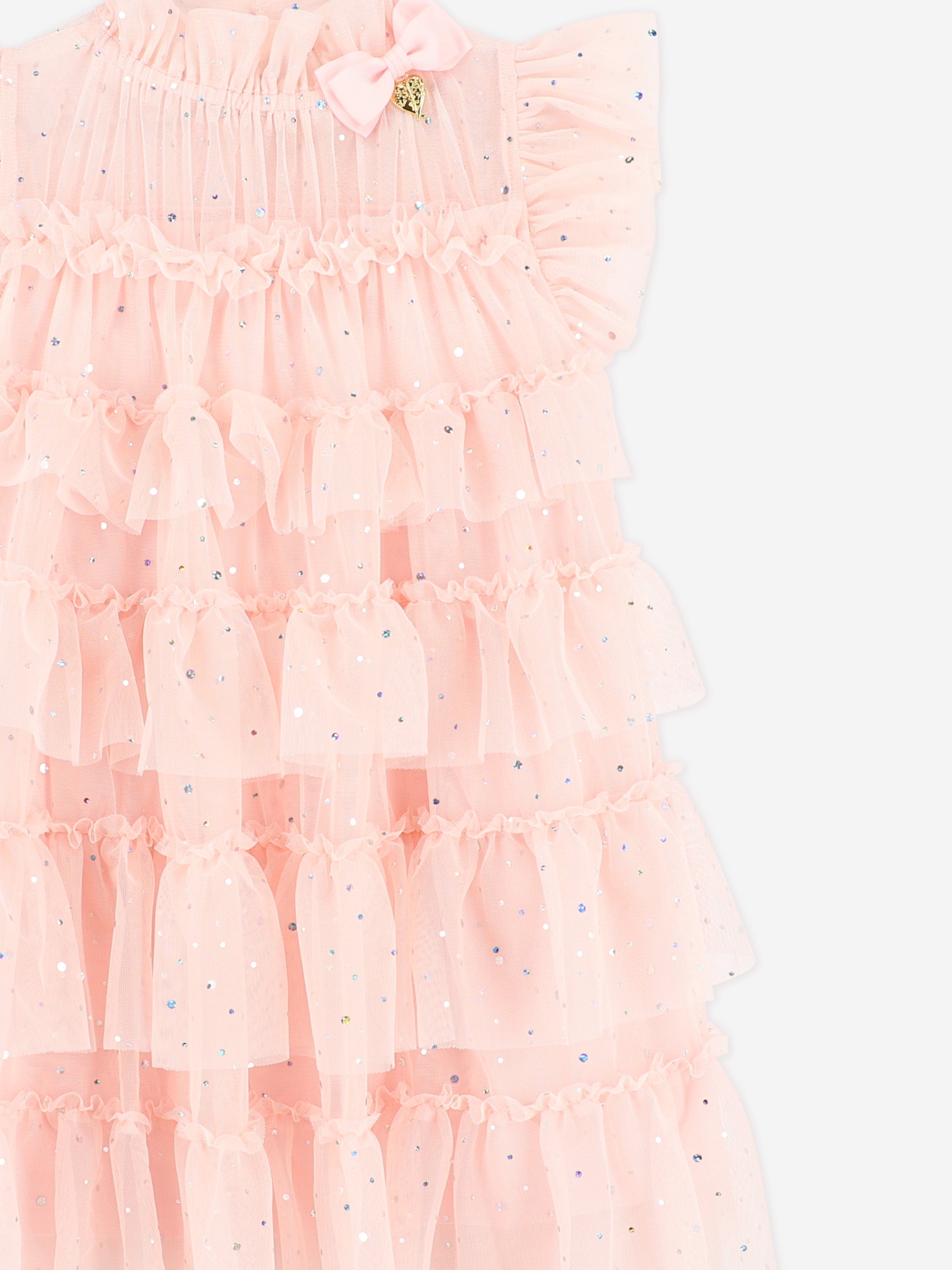 Girls Mitzi Sparkle Tiered Dress in Pink Discount Cheapest