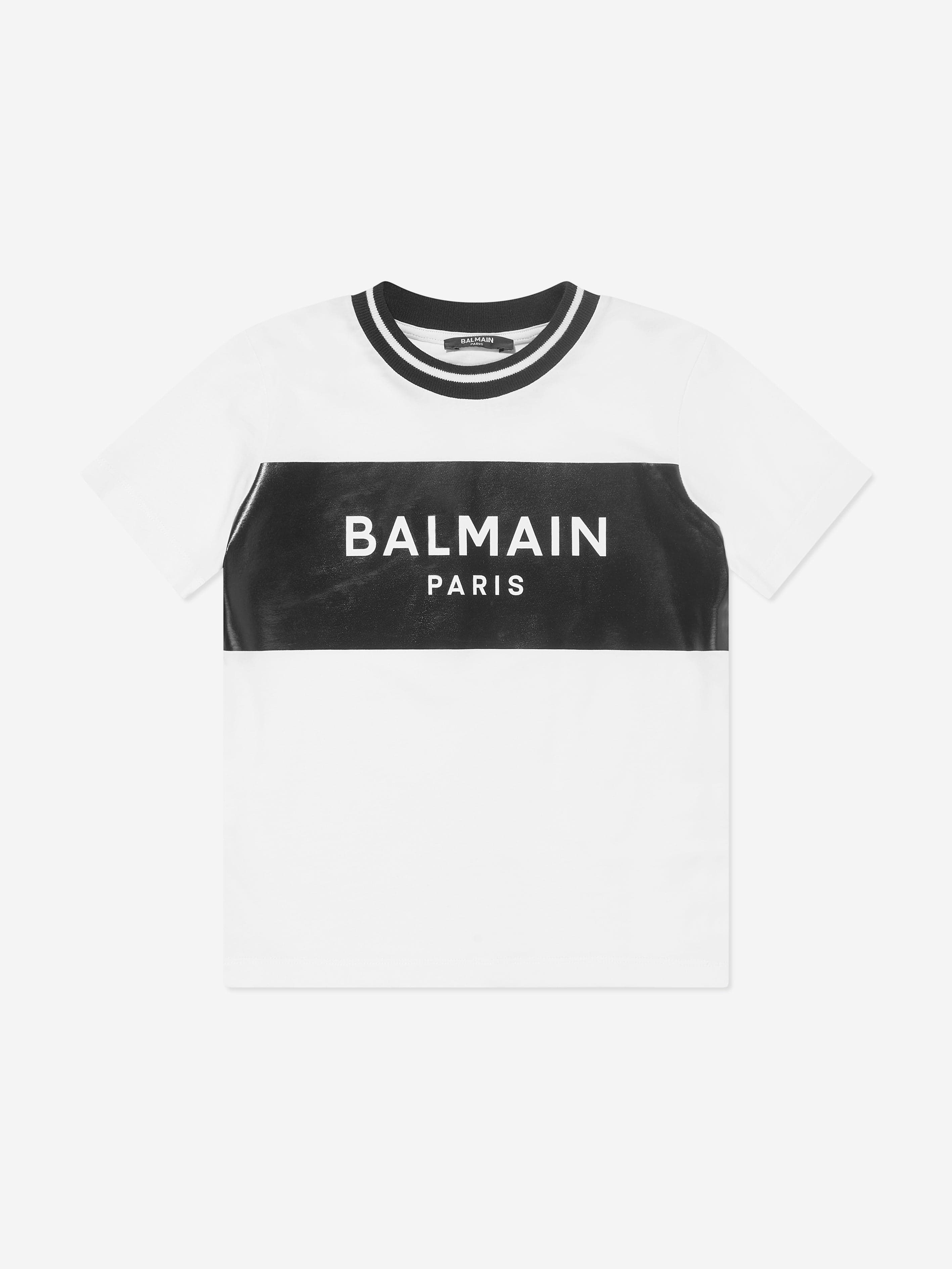 Balmain Boys Paris Logo T-Shirt in White Buy Cheap Pay With Visa