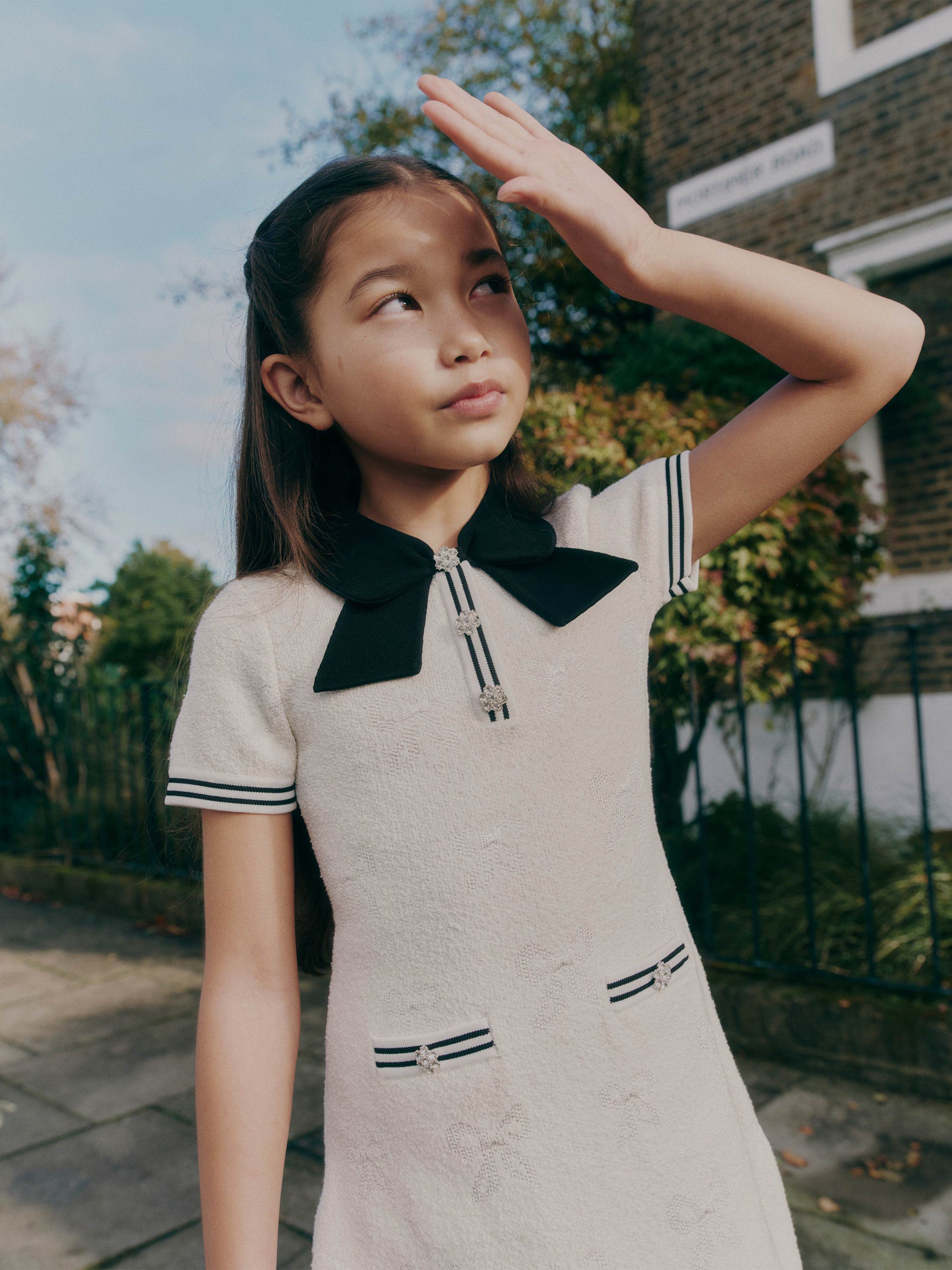 Girls Jacquard Knit Dress in White Real Cheap Online