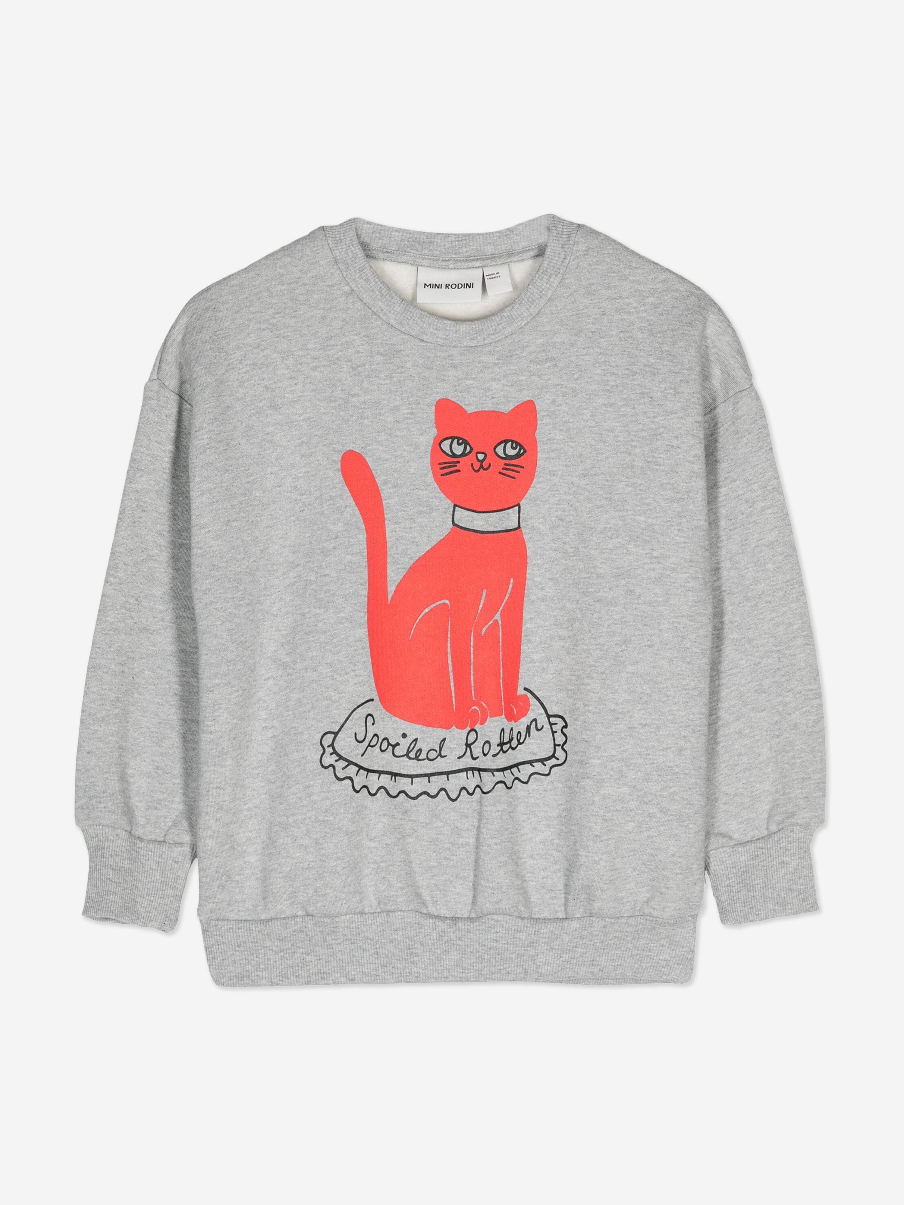 Mini Rodini Kids Cat Sweatshirt in Grey Best Sale For Sale