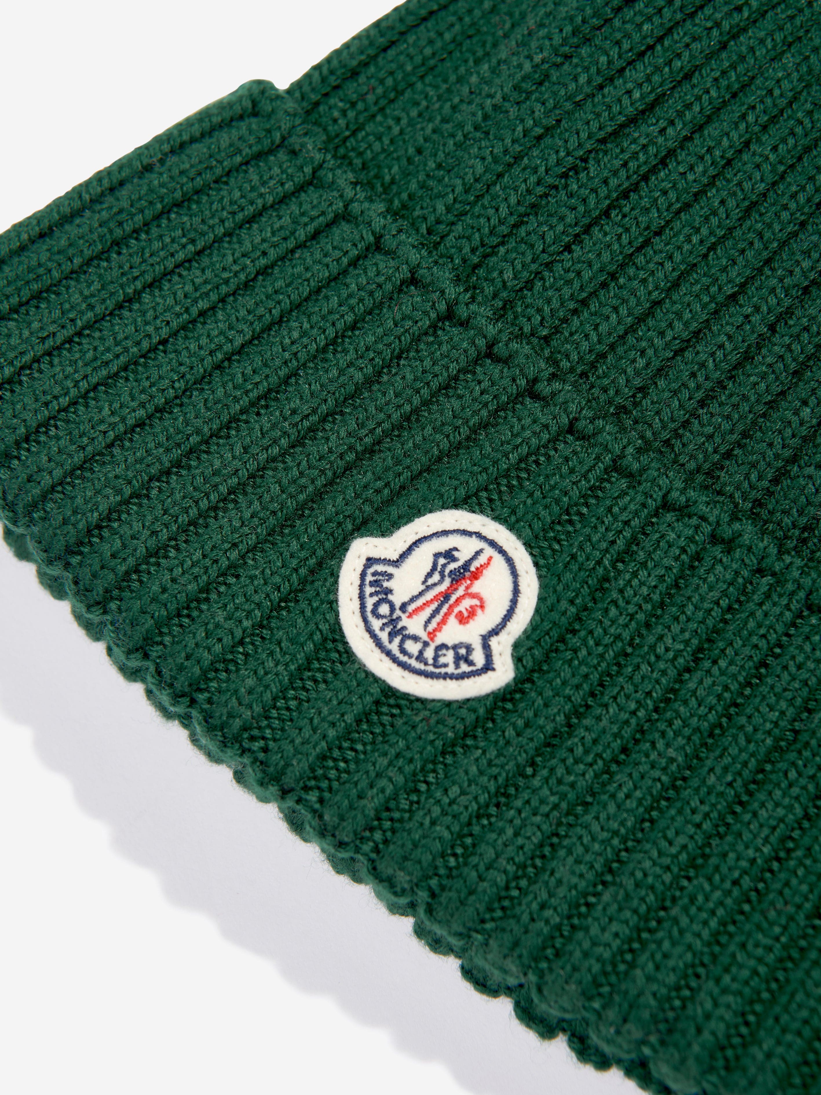 Moncler Enfant Boys Wool Beanie Hat in Green Discount