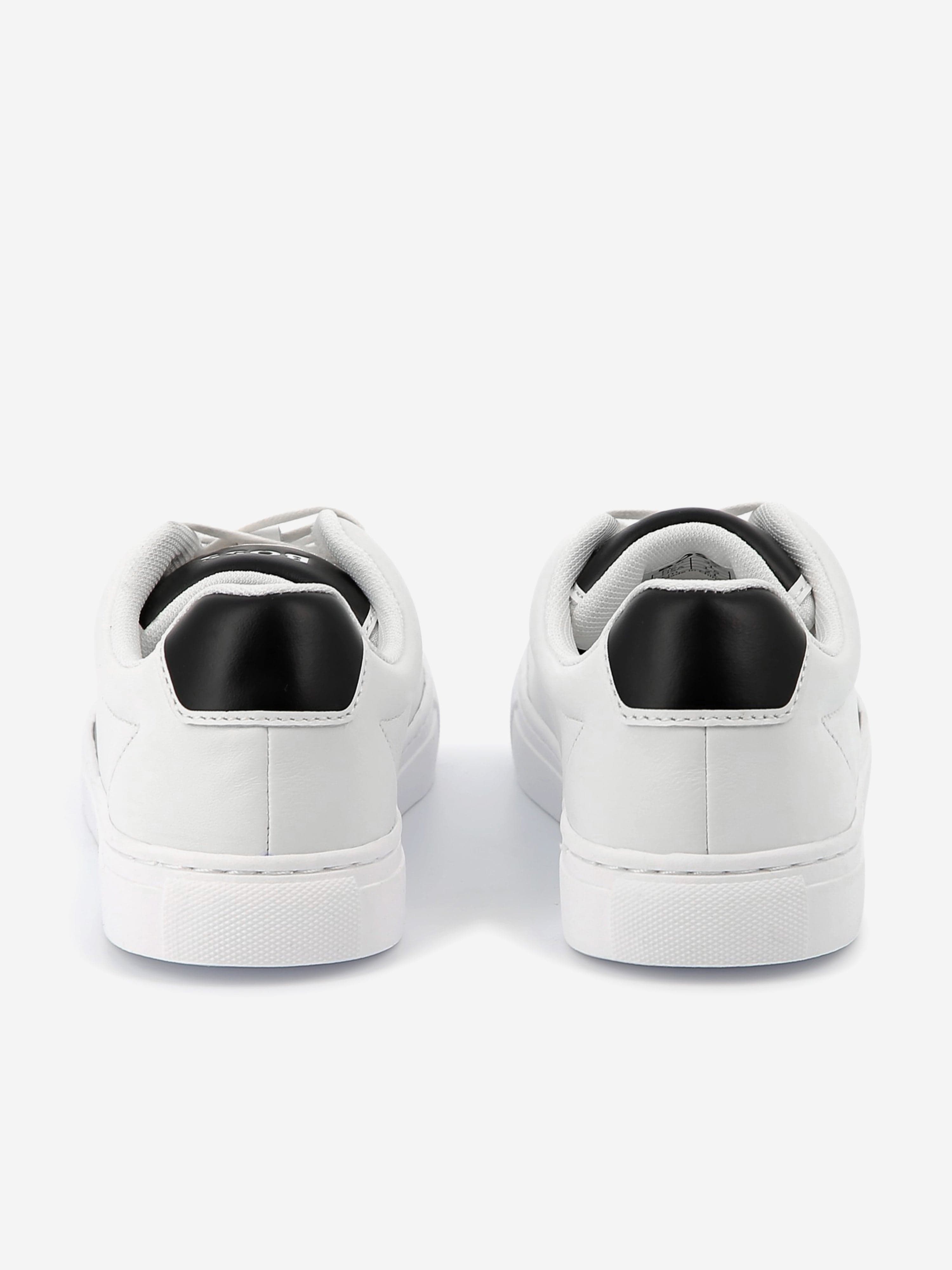 BOSS Boys Leather Logo Trainers in White Geniue Stockist