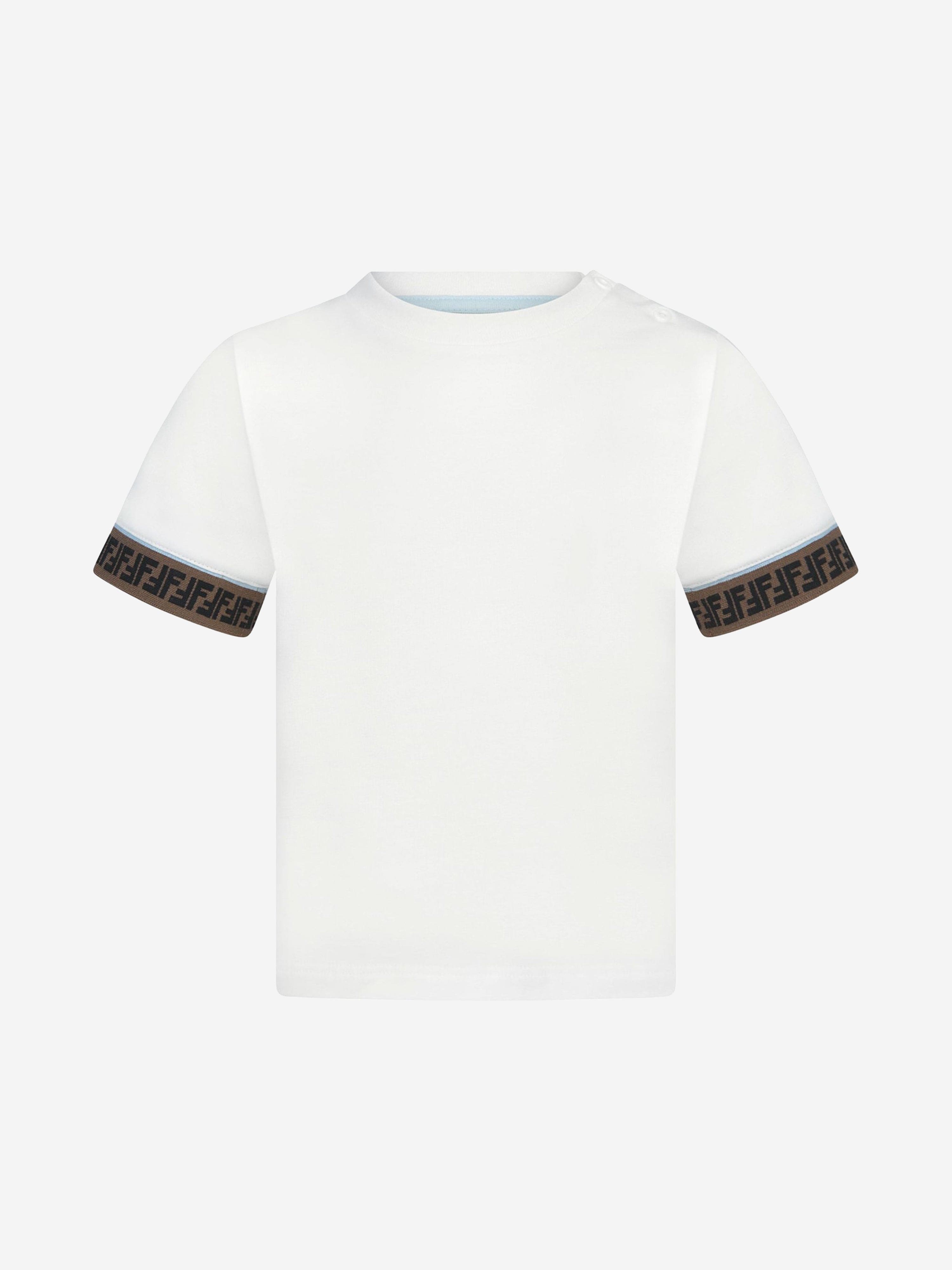 Fendi Baby Boys FF Logo Trim T-Shirt in White Finishline For Sale