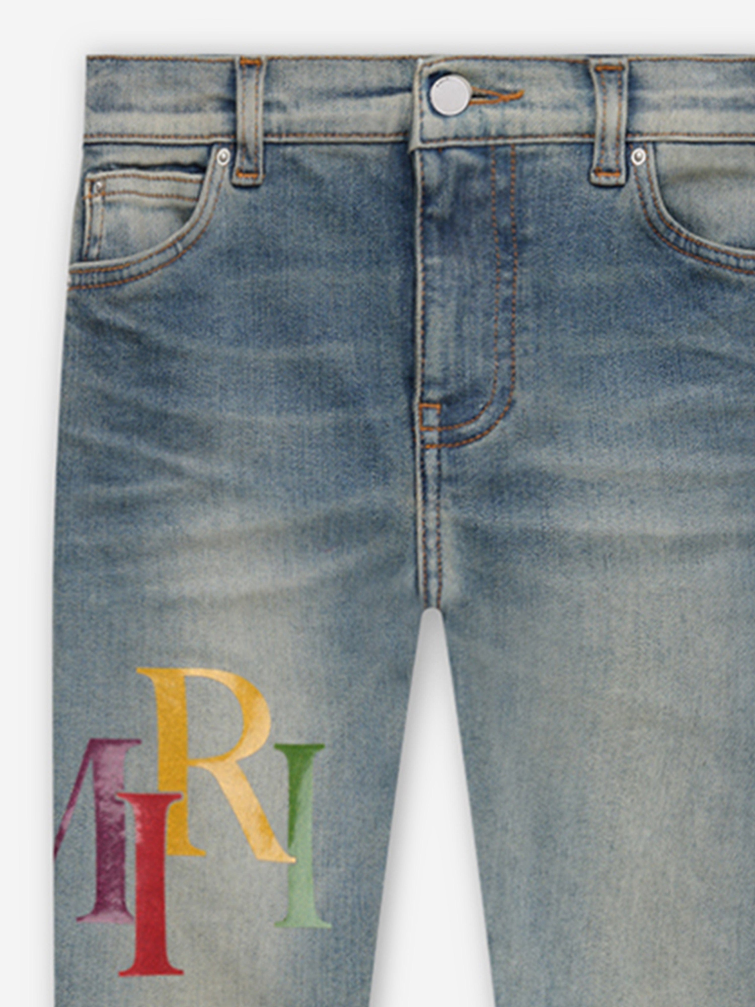 Kids Staggered Logo Jeans in Blue Cheap Outlet Store