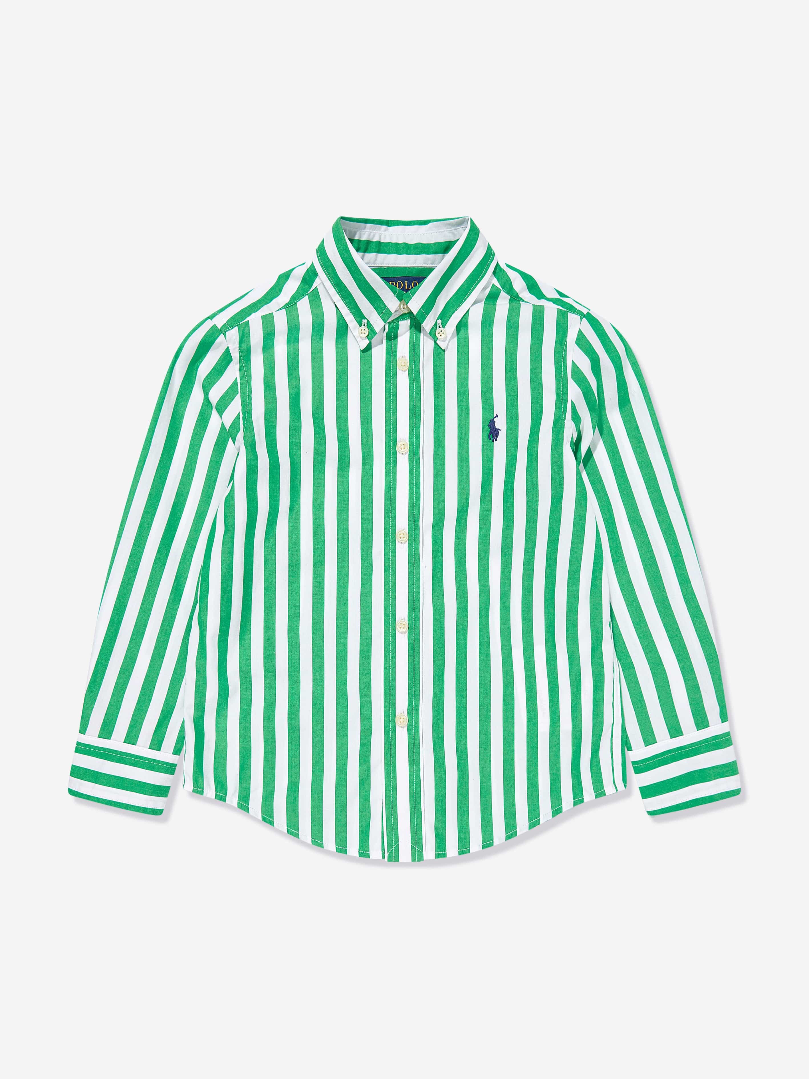 Boys Striped Logo Shirt in Green Recommend For Sale