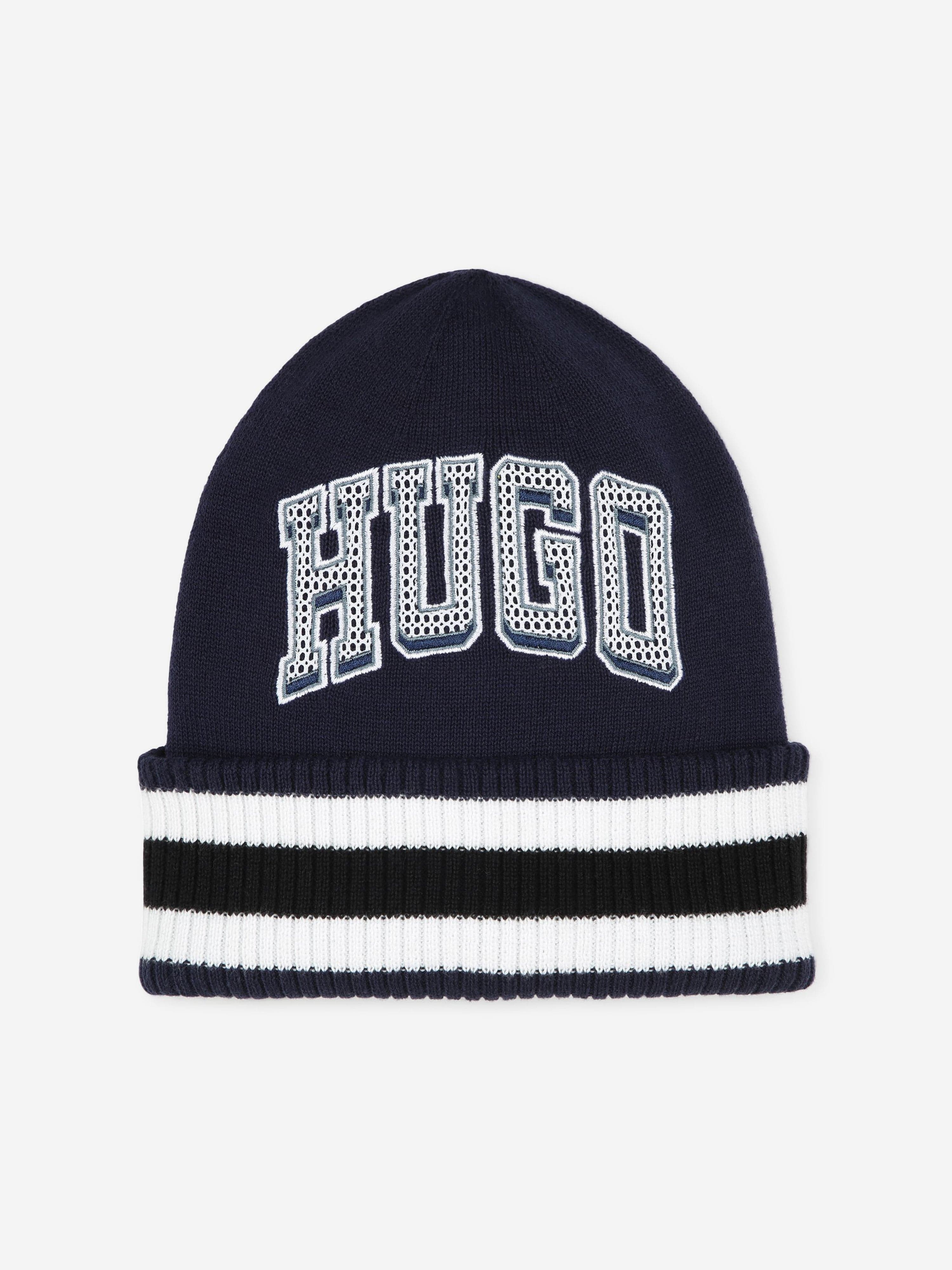 Hugo Boys Logo Beanie Hat in Blue Buy Cheap Best