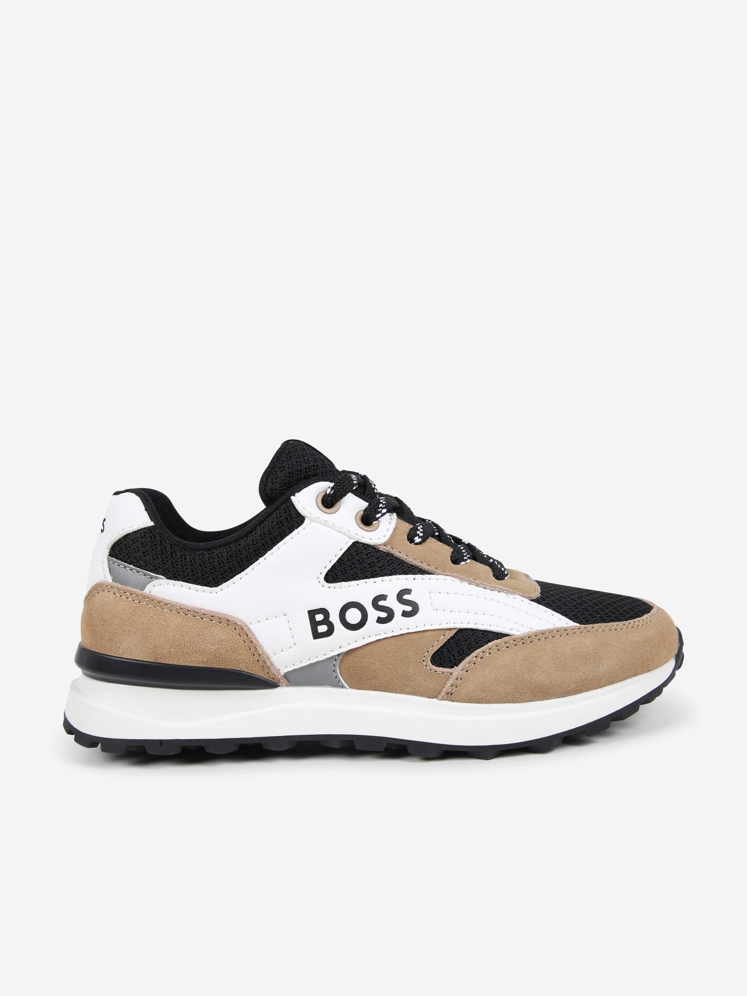 BOSS Boys Mesh And Leather Trainers in Black Buy Cheap Pay With Paypal