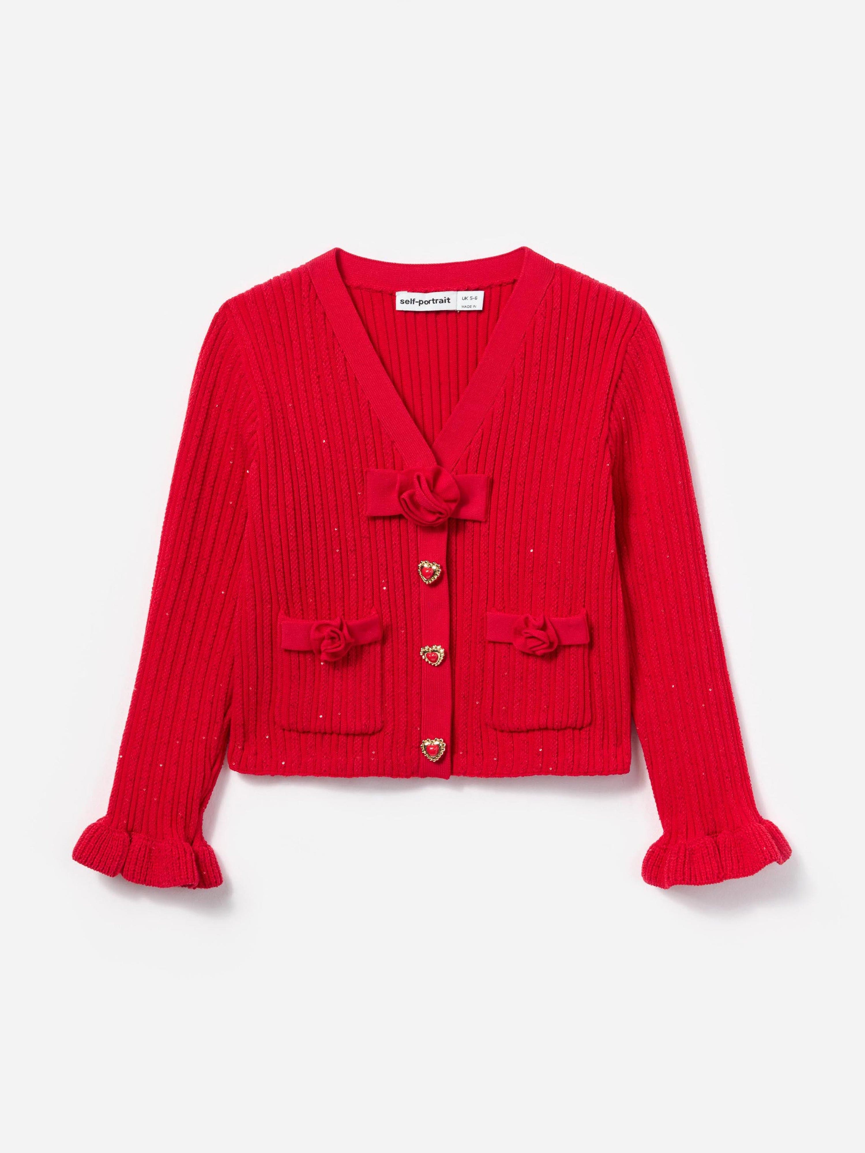 Girls Ribbed Knit Cardigan in Red Free Shipping Pices