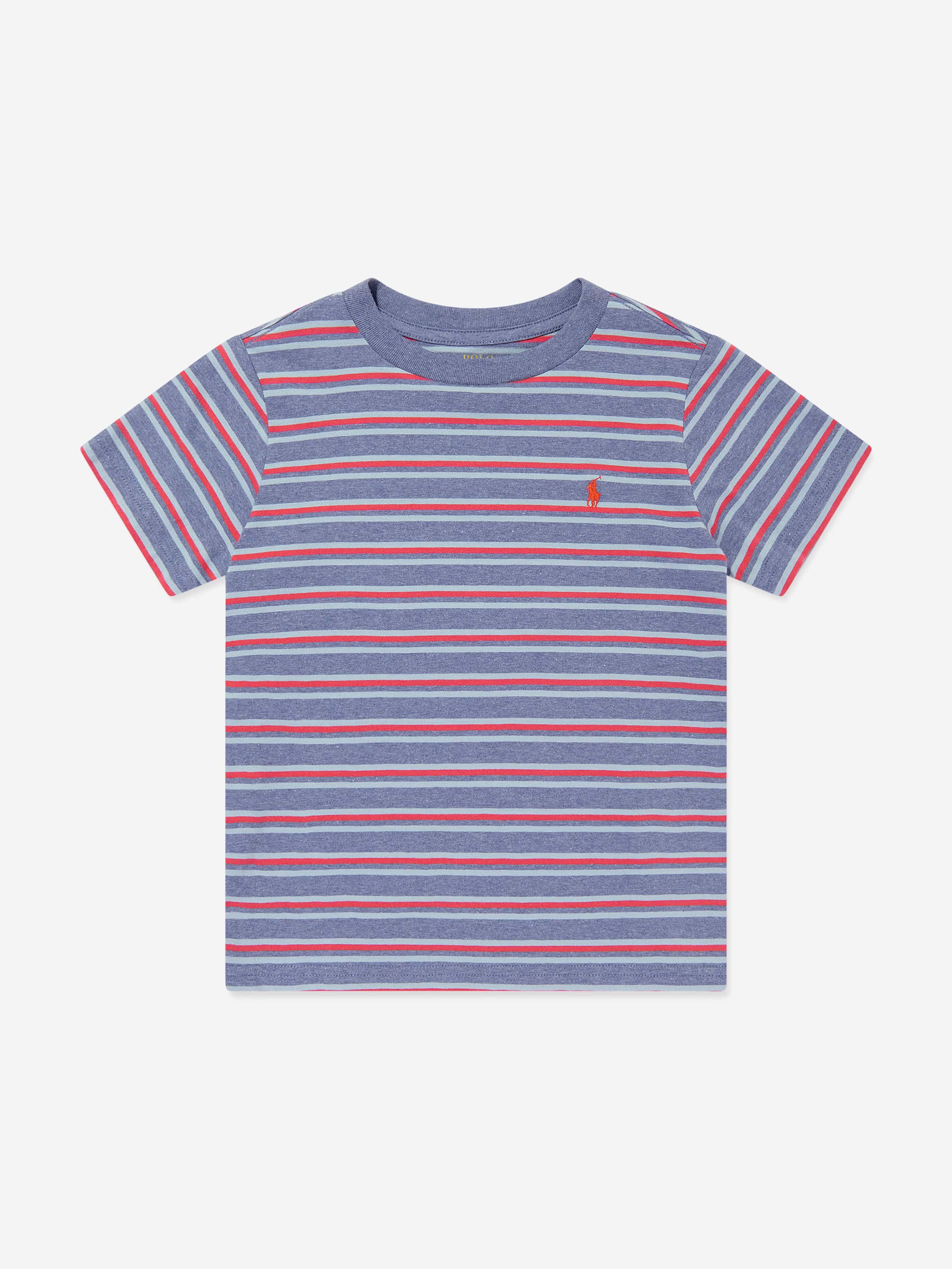 Ralph Lauren Boys Striped Logo T-Shirt in Blue Buy Cheap Best Sale