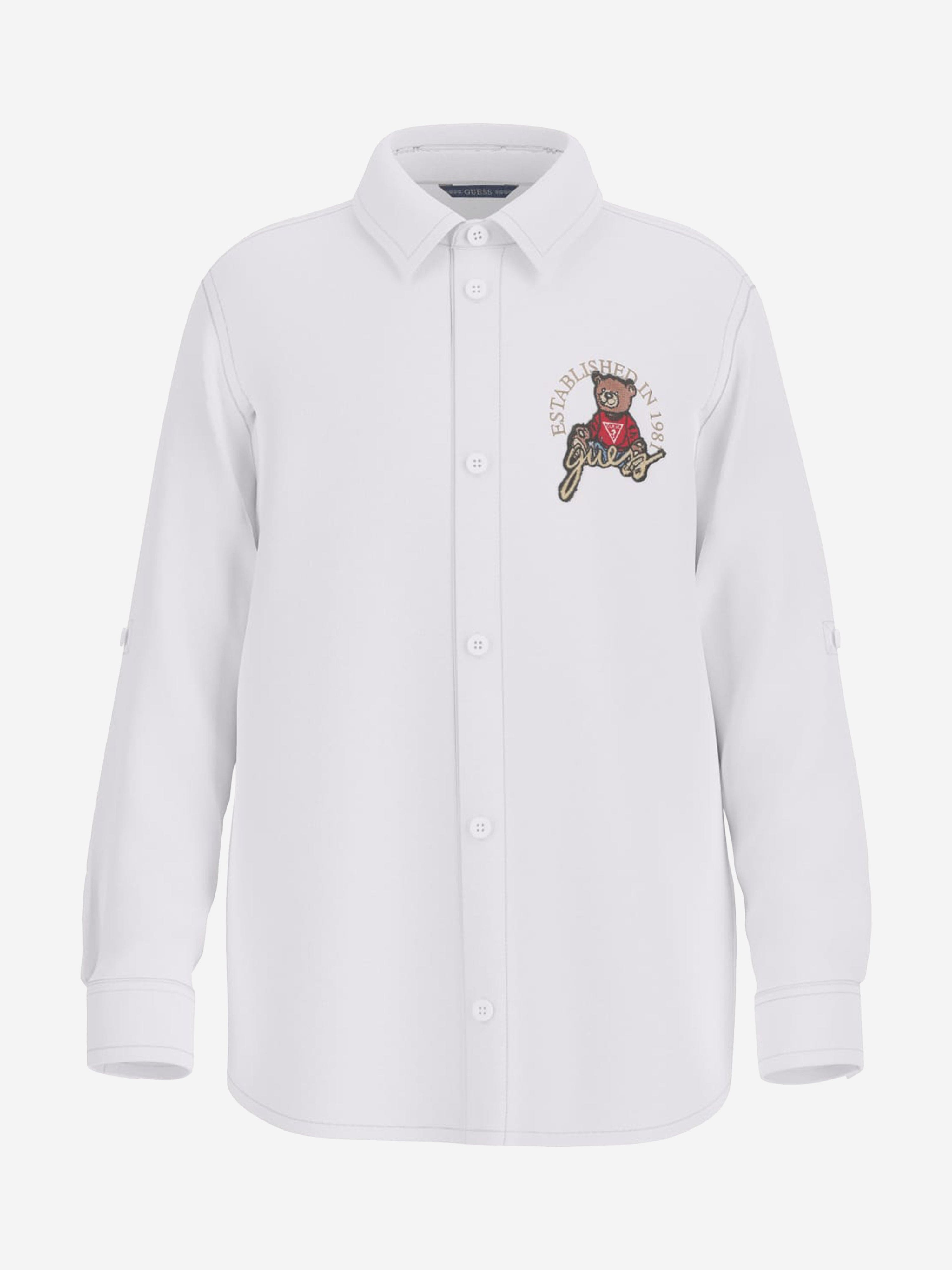 Boys Bear Oxford Shirt in White Discount Shop Offer