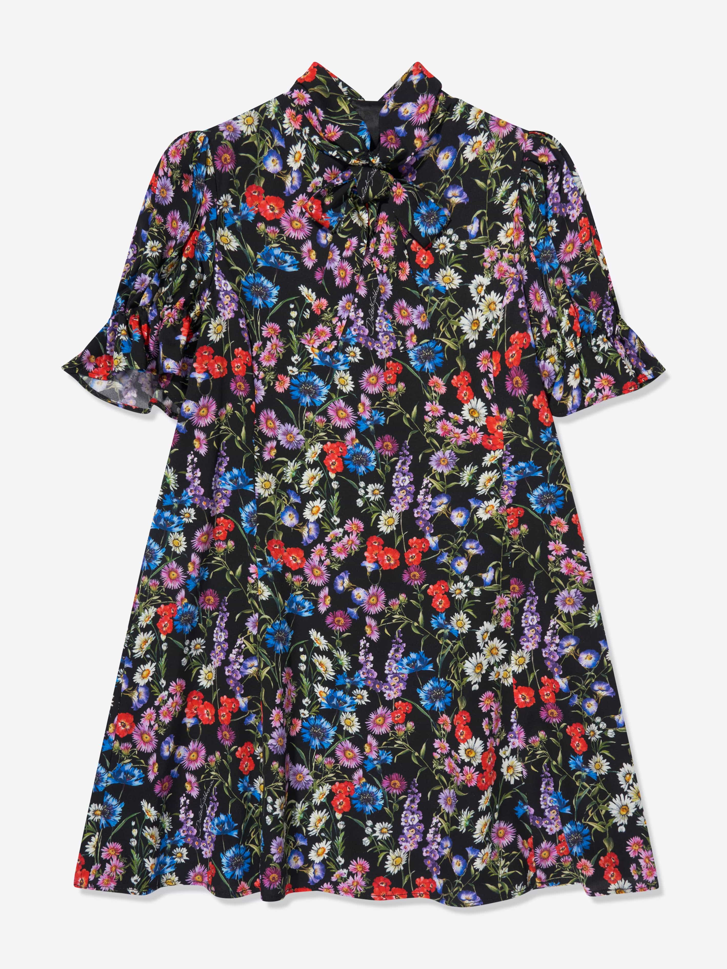 Dolce & Gabbana Girls Silk Wildflowers Dress in Black Cheap Sale Best Store To Get