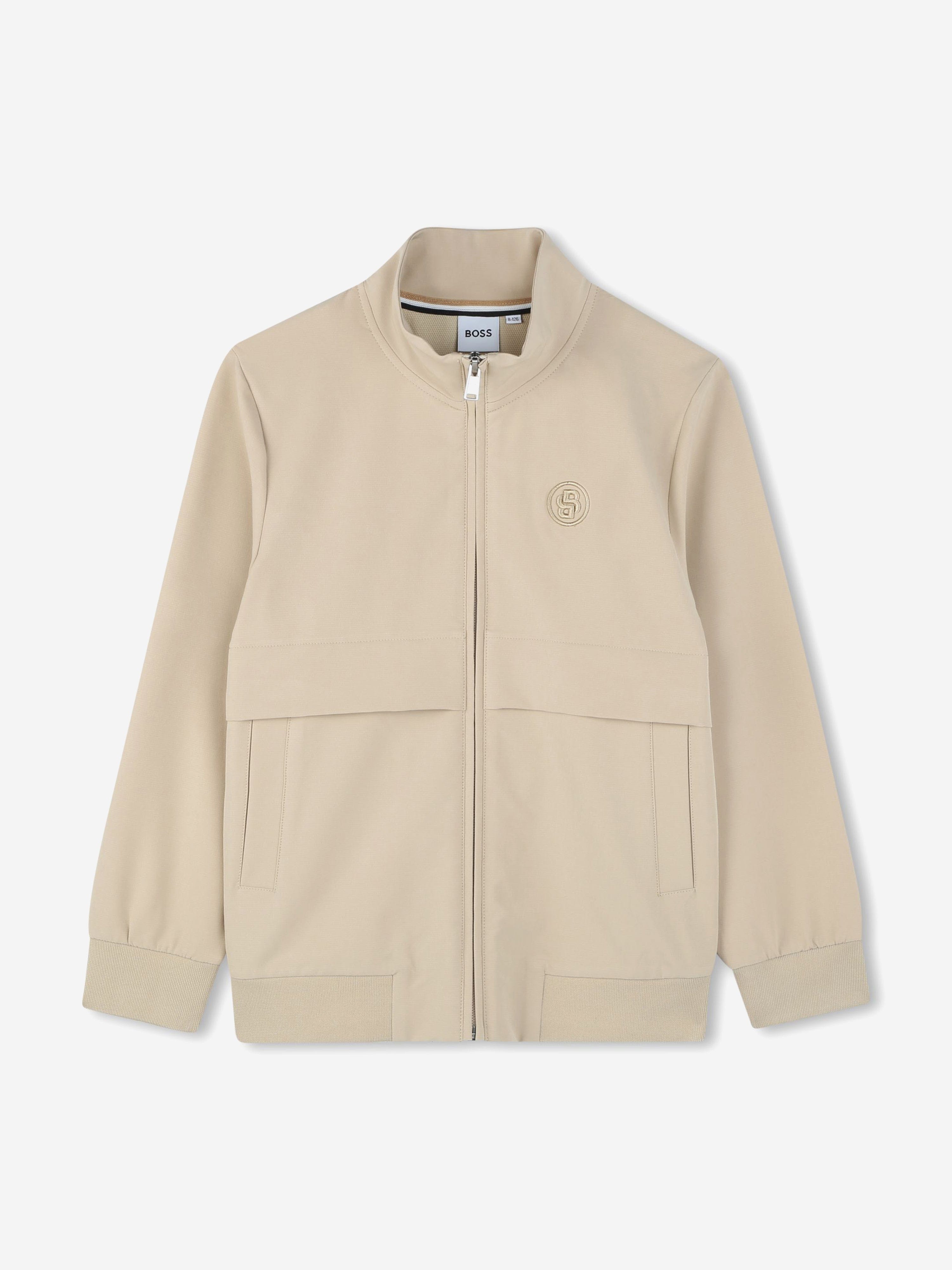 BOSS Boys Logo Zip Up Top in Beige Cheap Sale Inexpensive