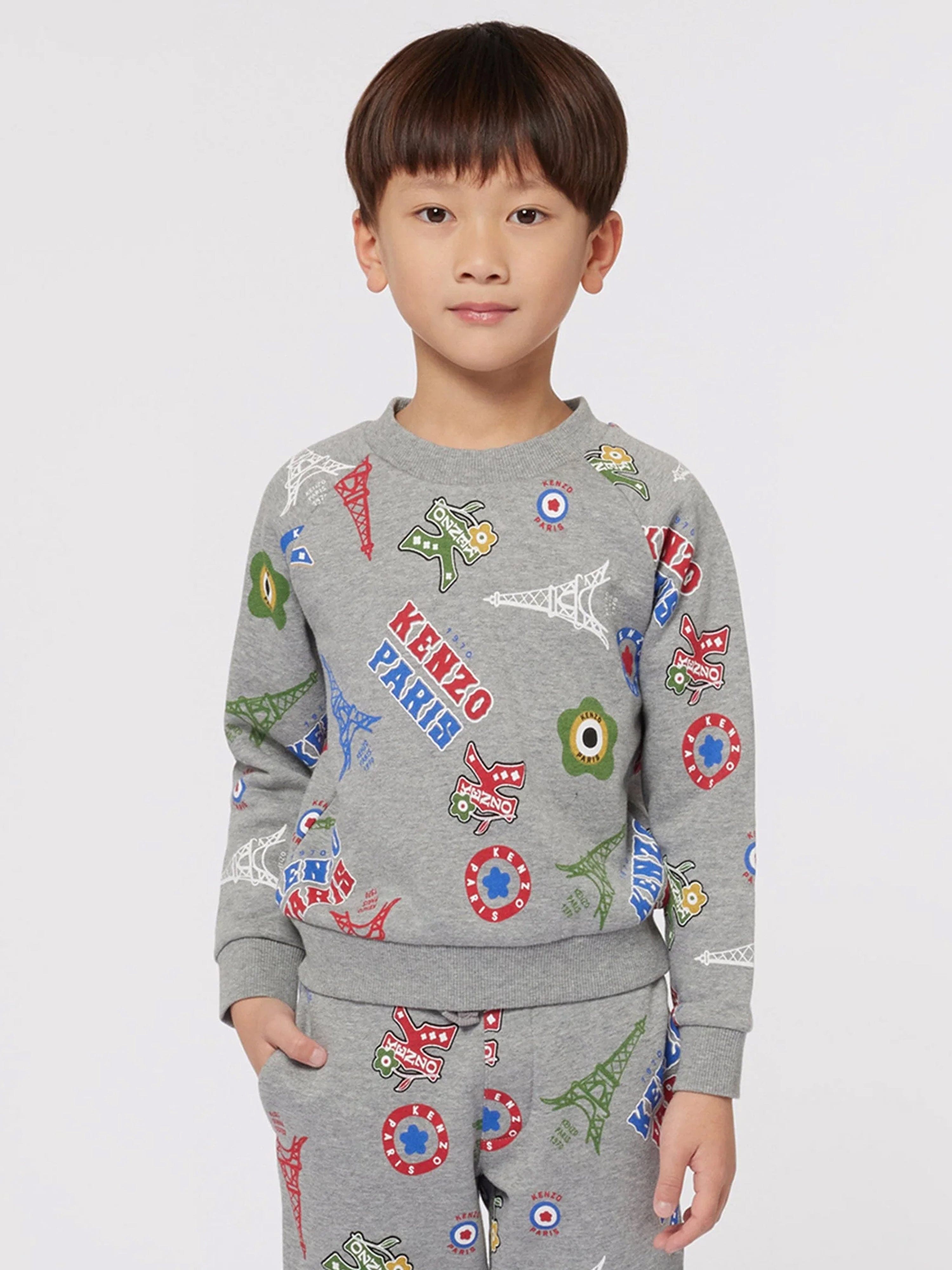 KENZO Boys Paris Logo Sweashirt in Grey Limited Edition Online