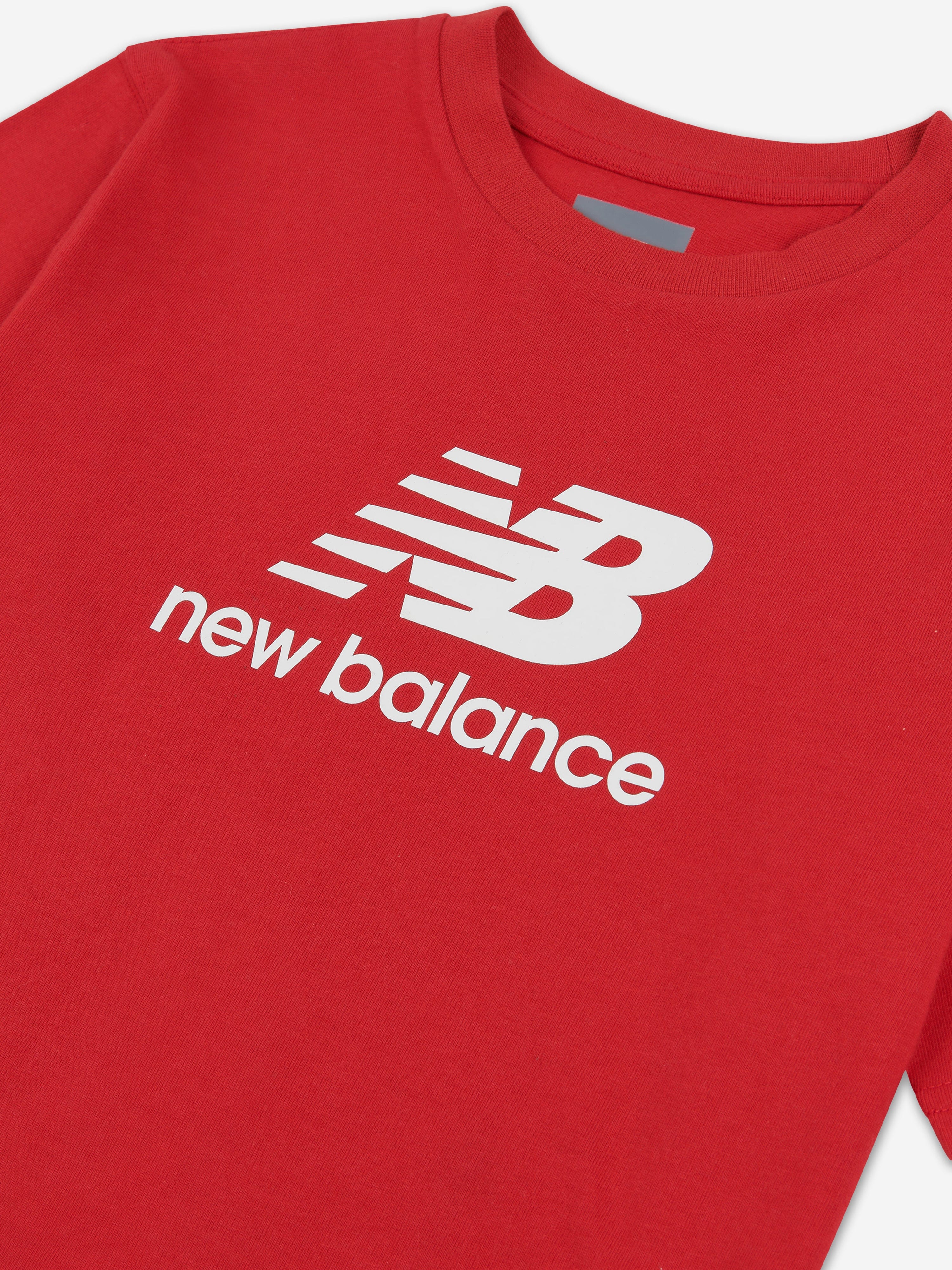 New Balance Boys Jersey Stacked Logo T-Shirt in Red Pre Order