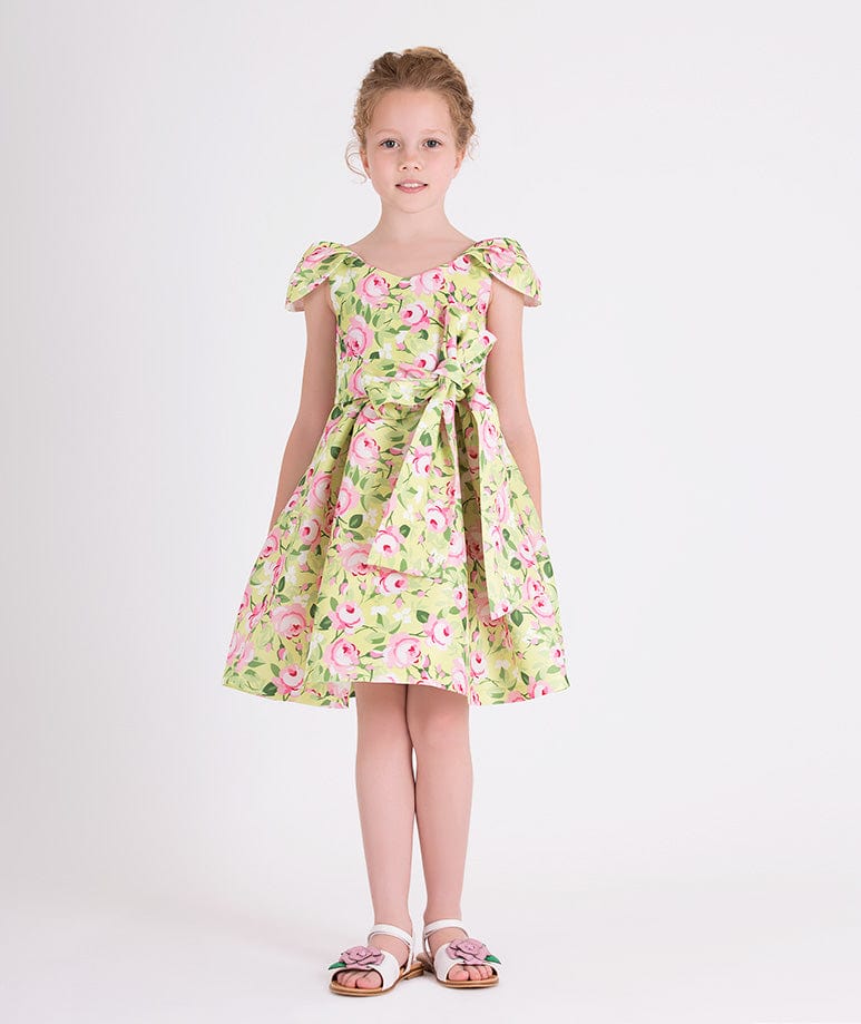 Mama Luma Girls Flower Print Dress With Belt in Yellow Geniue Stockist Cheap Pice