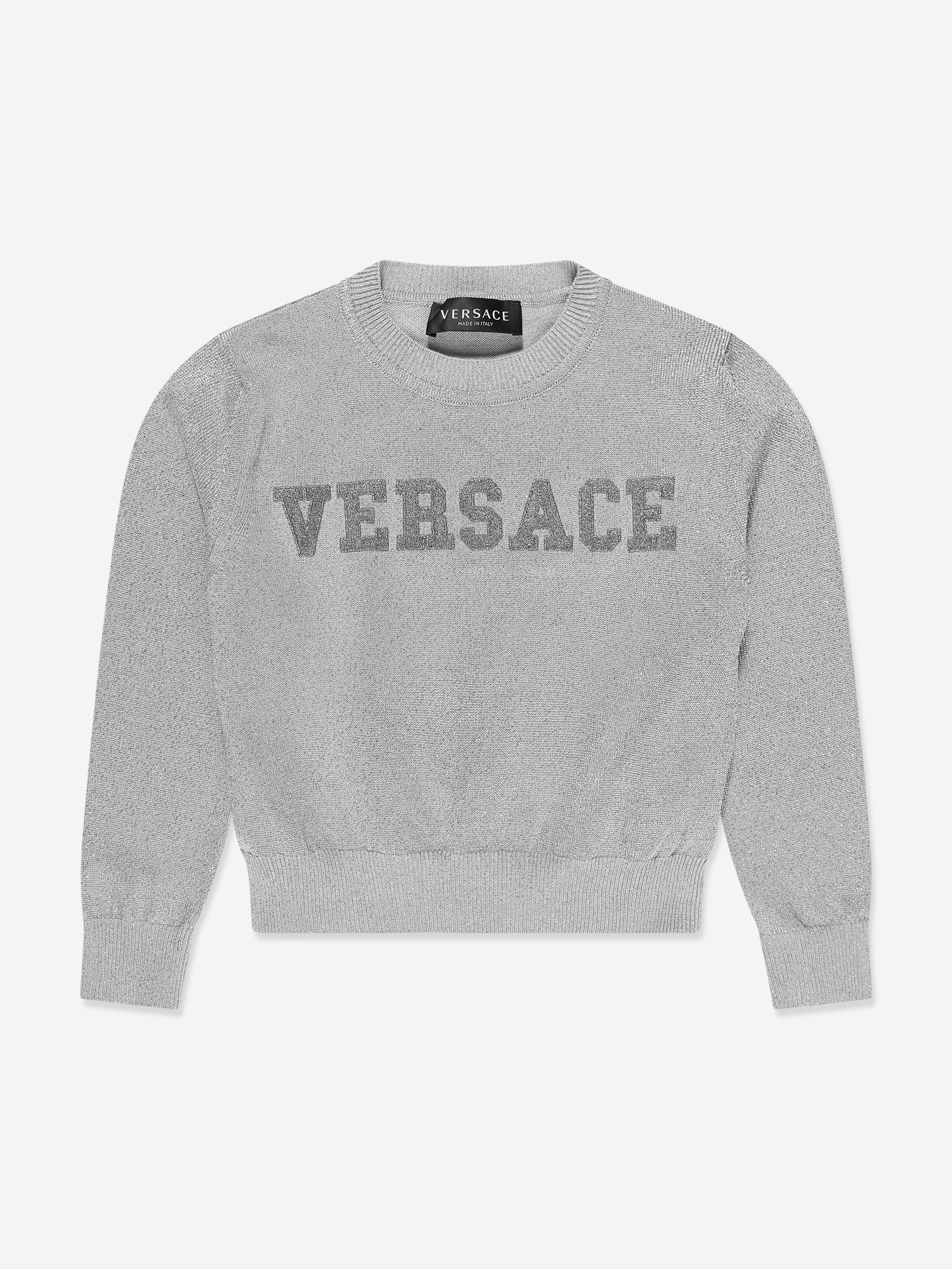 Versace Girls Logo Knitted Sweater in Silver Online Sale