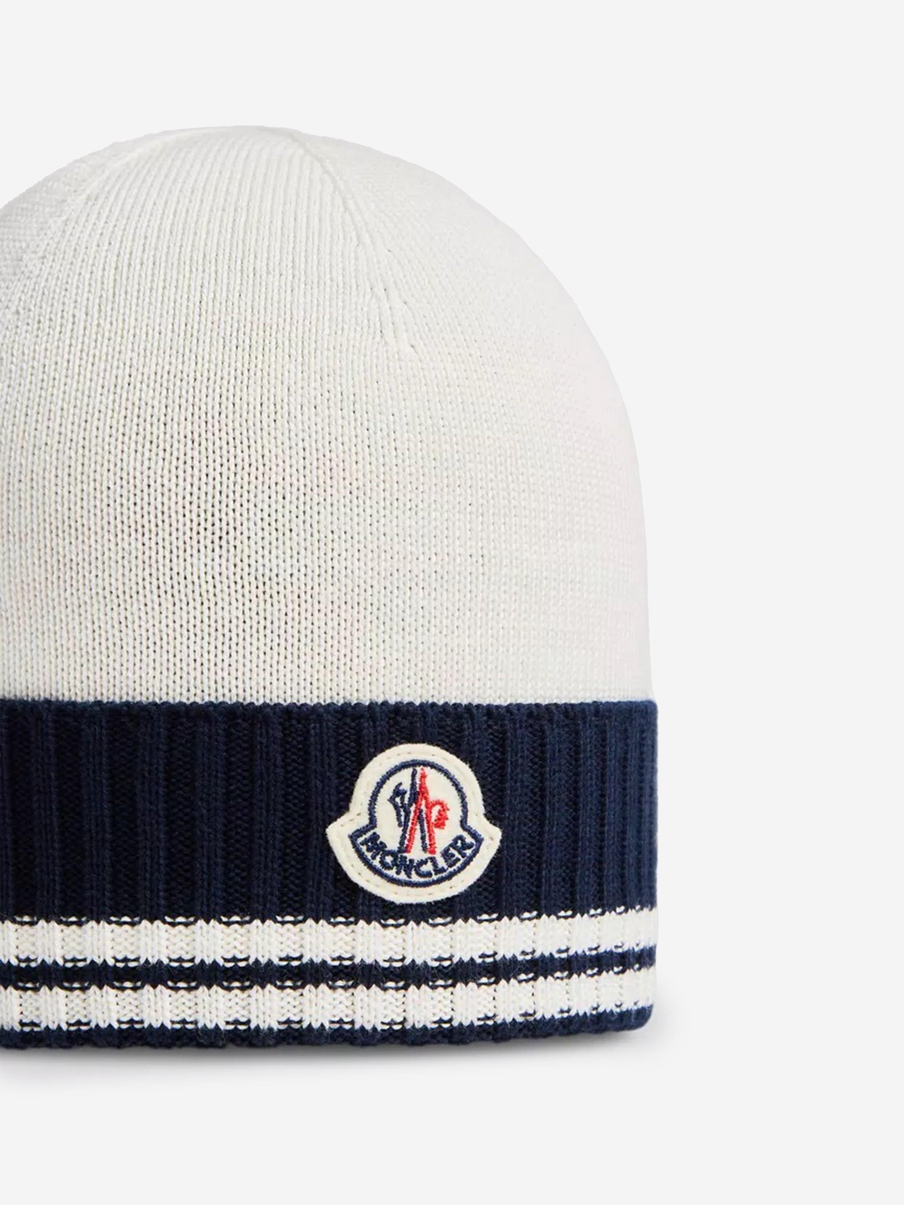 Moncler Enfant Baby Boys Logo Knitted Beanie Hat in White Clearance Online Online