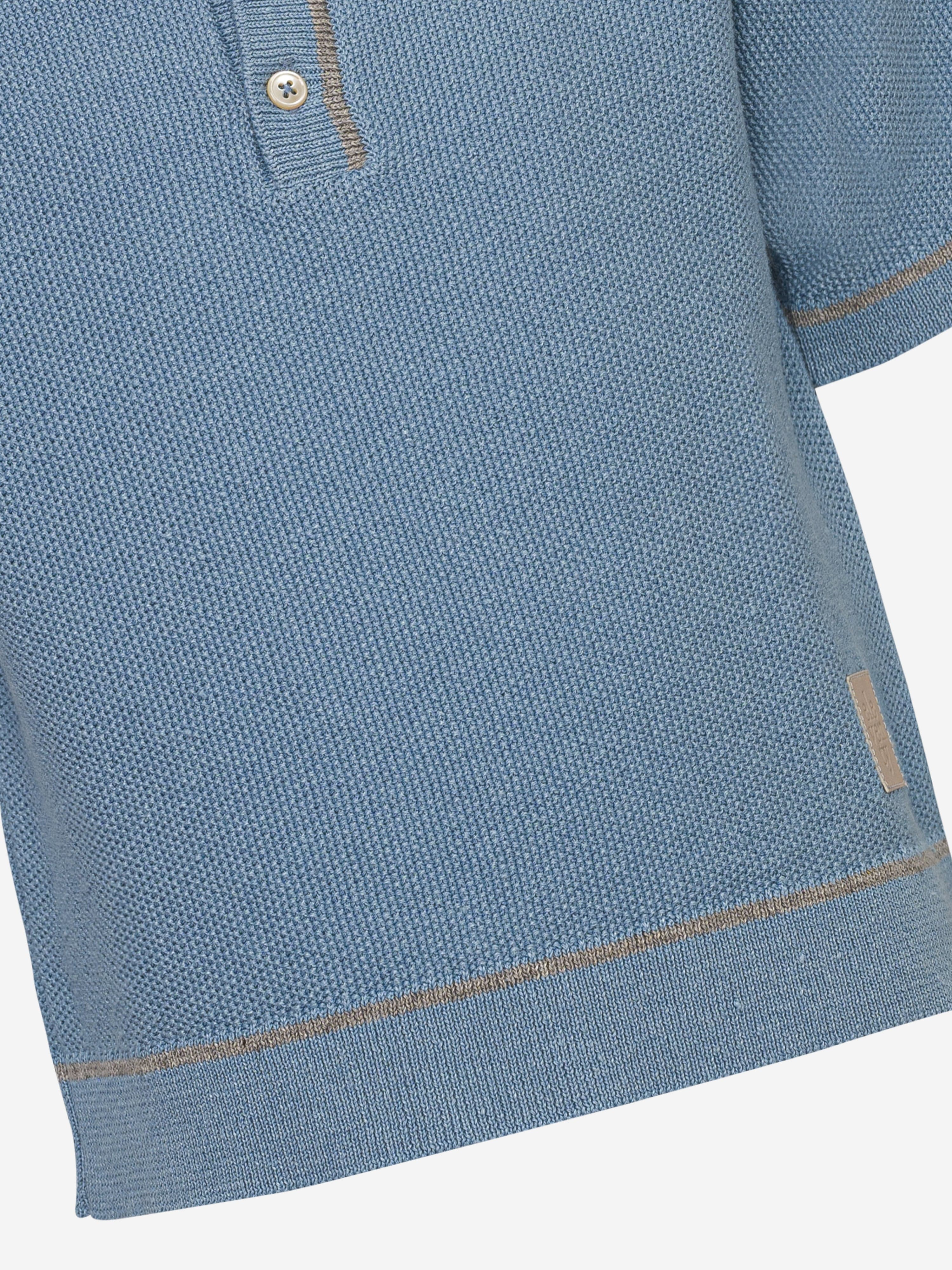 Eleventy Boys Linen Knit Polo Shirt in Blue Free Shipping New Styles