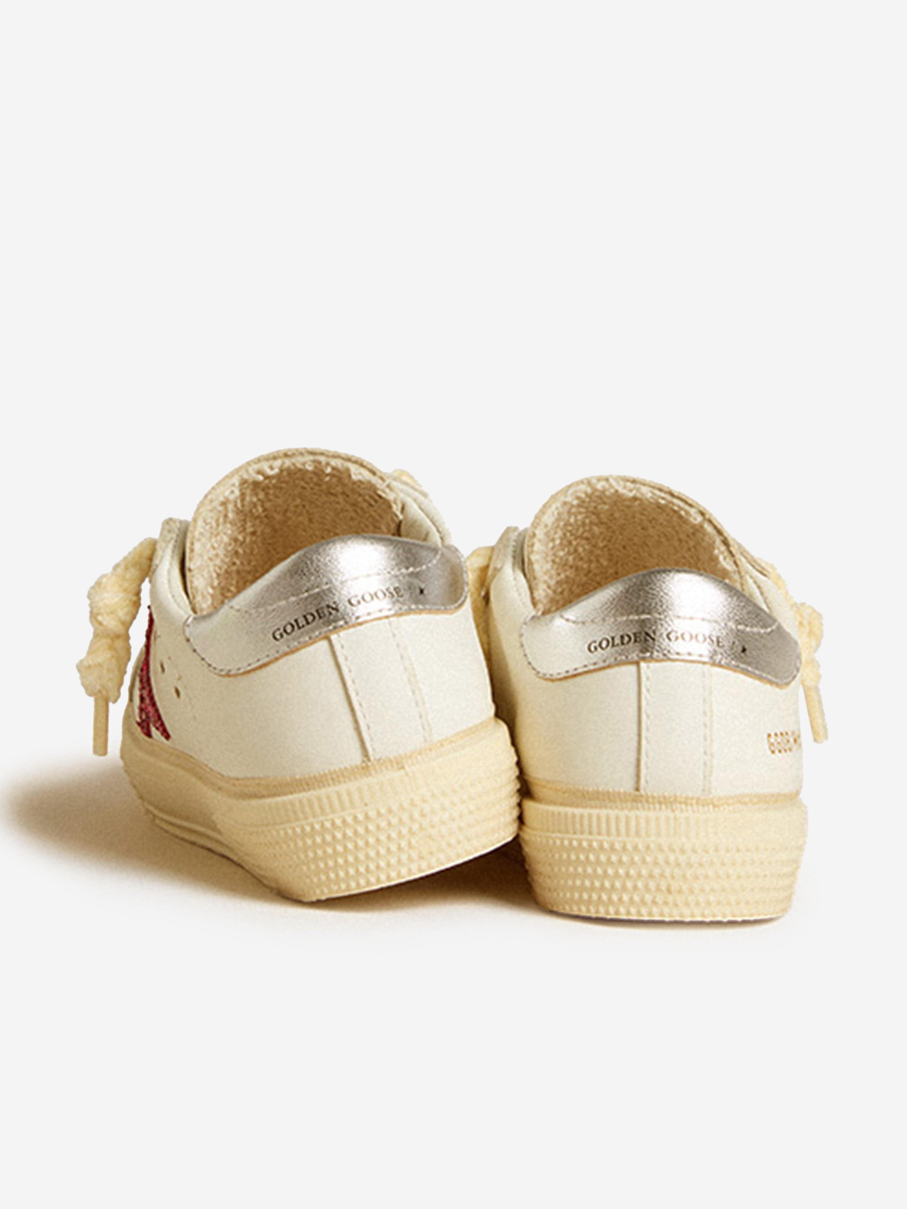 Girls Leather and Glitter Star May Trainers in White Comfortable
