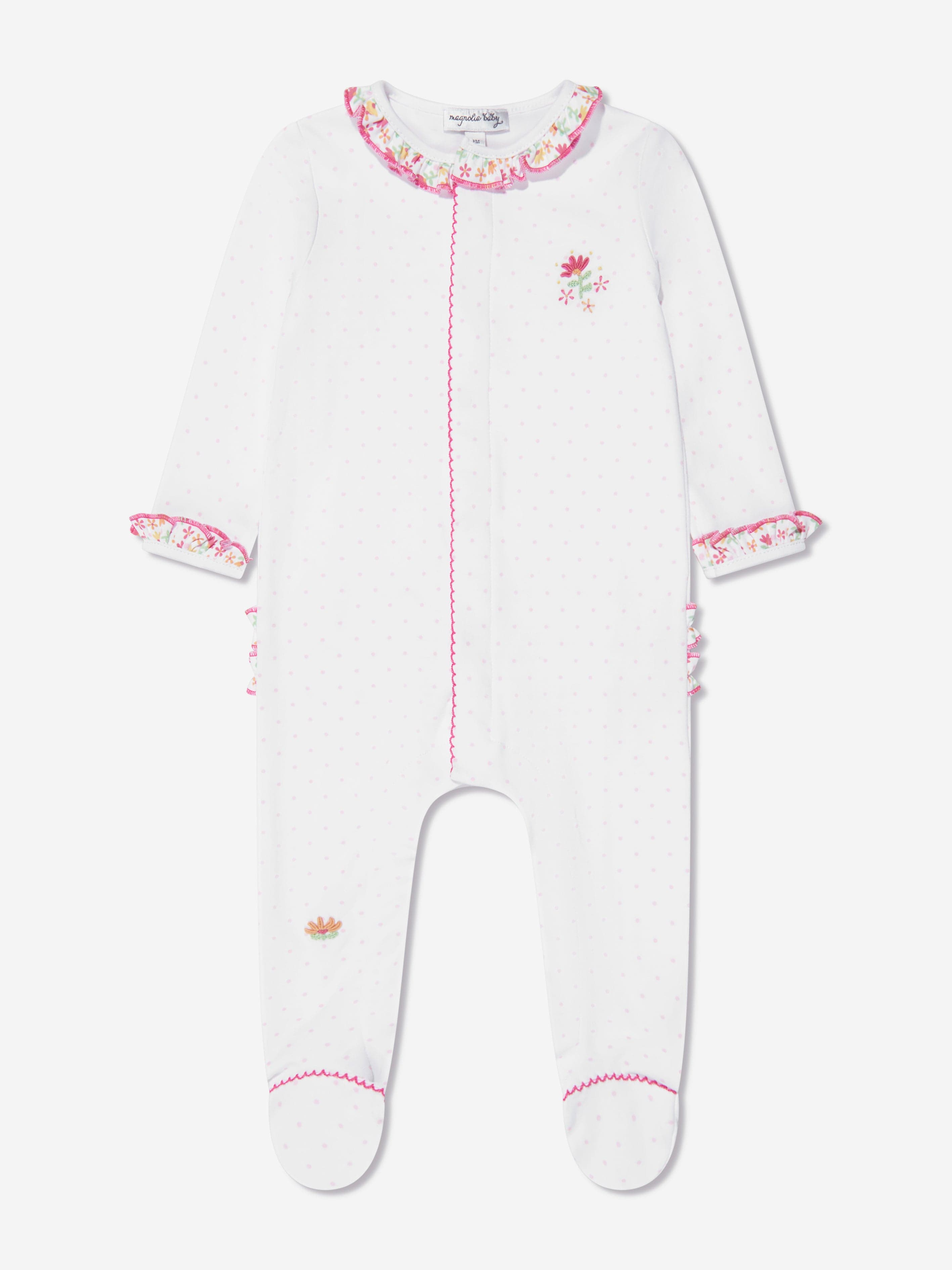 Magnolia Baby Baby Girls Embroidered Ruffle Babygrow in White Huge Surprise Cheap Online