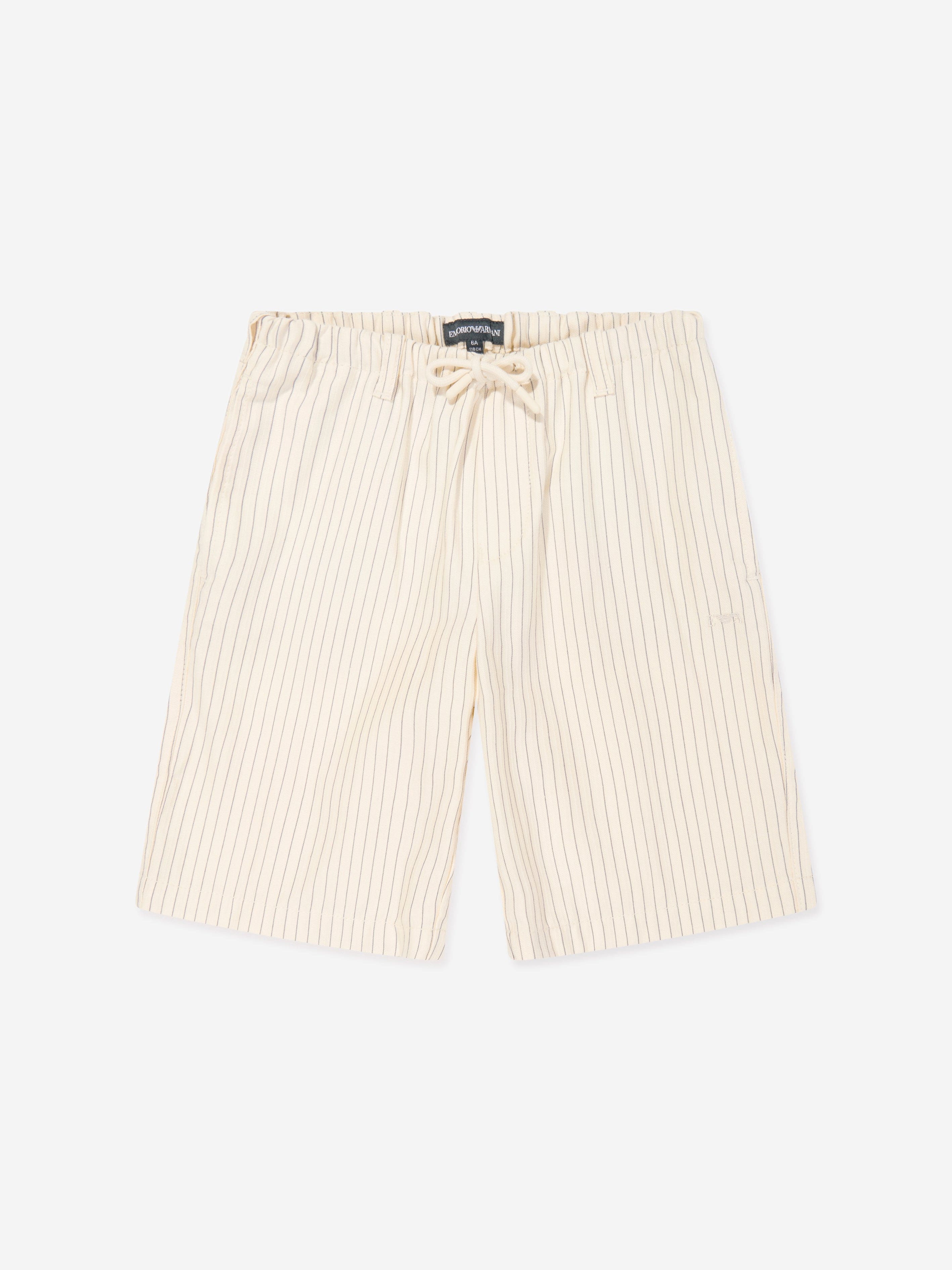 Emporio Armani Boys Striped Linen Shorts in Ivory Collections Cheap Online