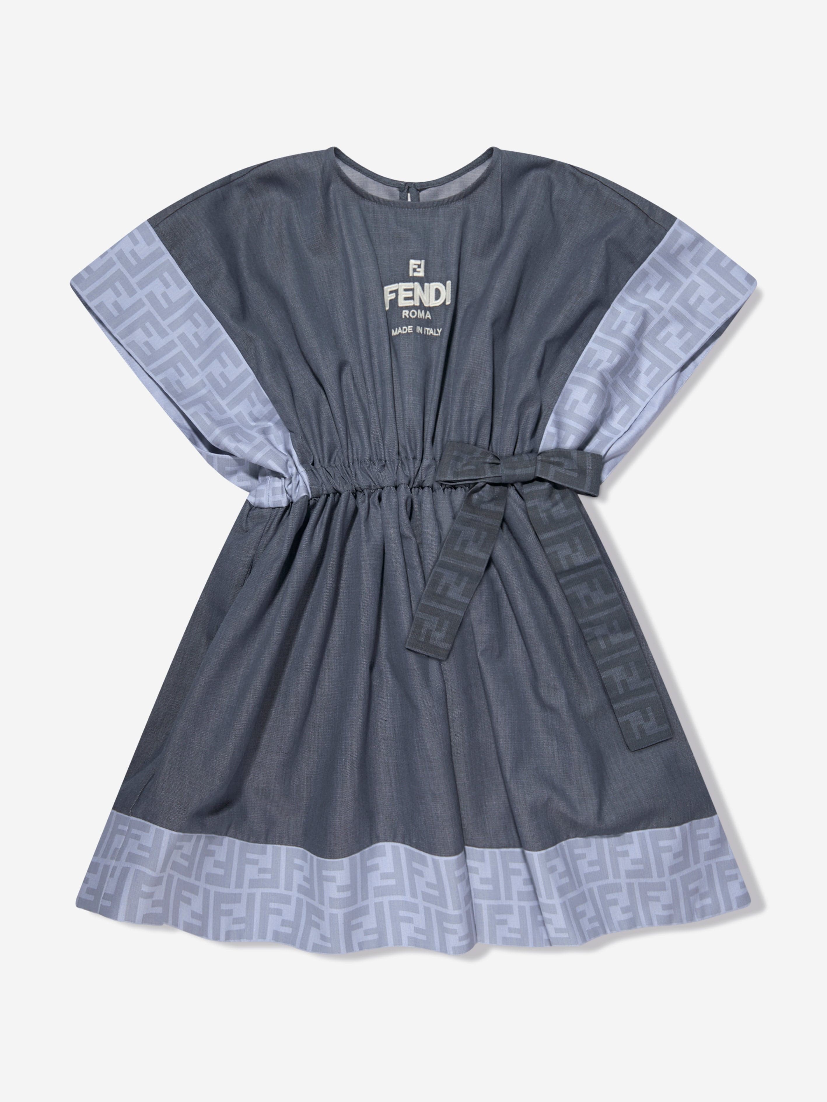 Fendi Girls Chambray FF Logo Dress in Blue Clearance Wide Range Of