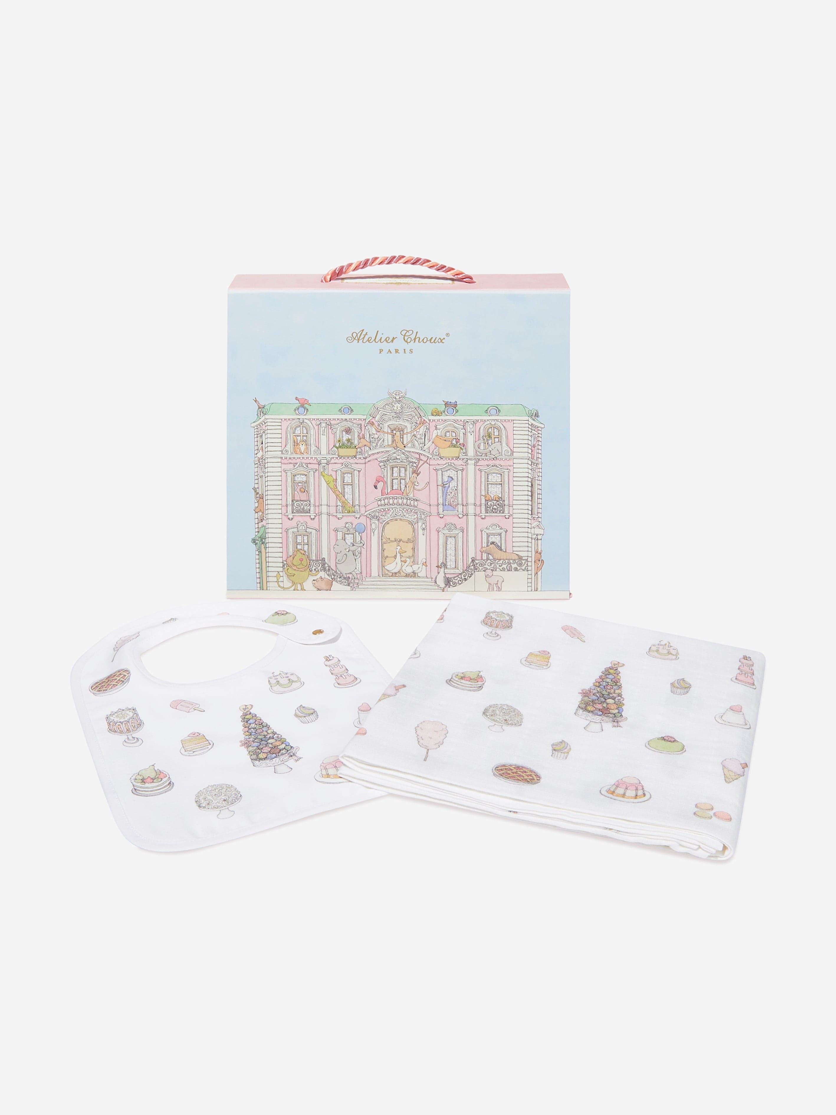 Atelier Choux Baby Girls Sweetie Pie Carr¨¦ and Satin Bibs Set in Pink Cheap Fake