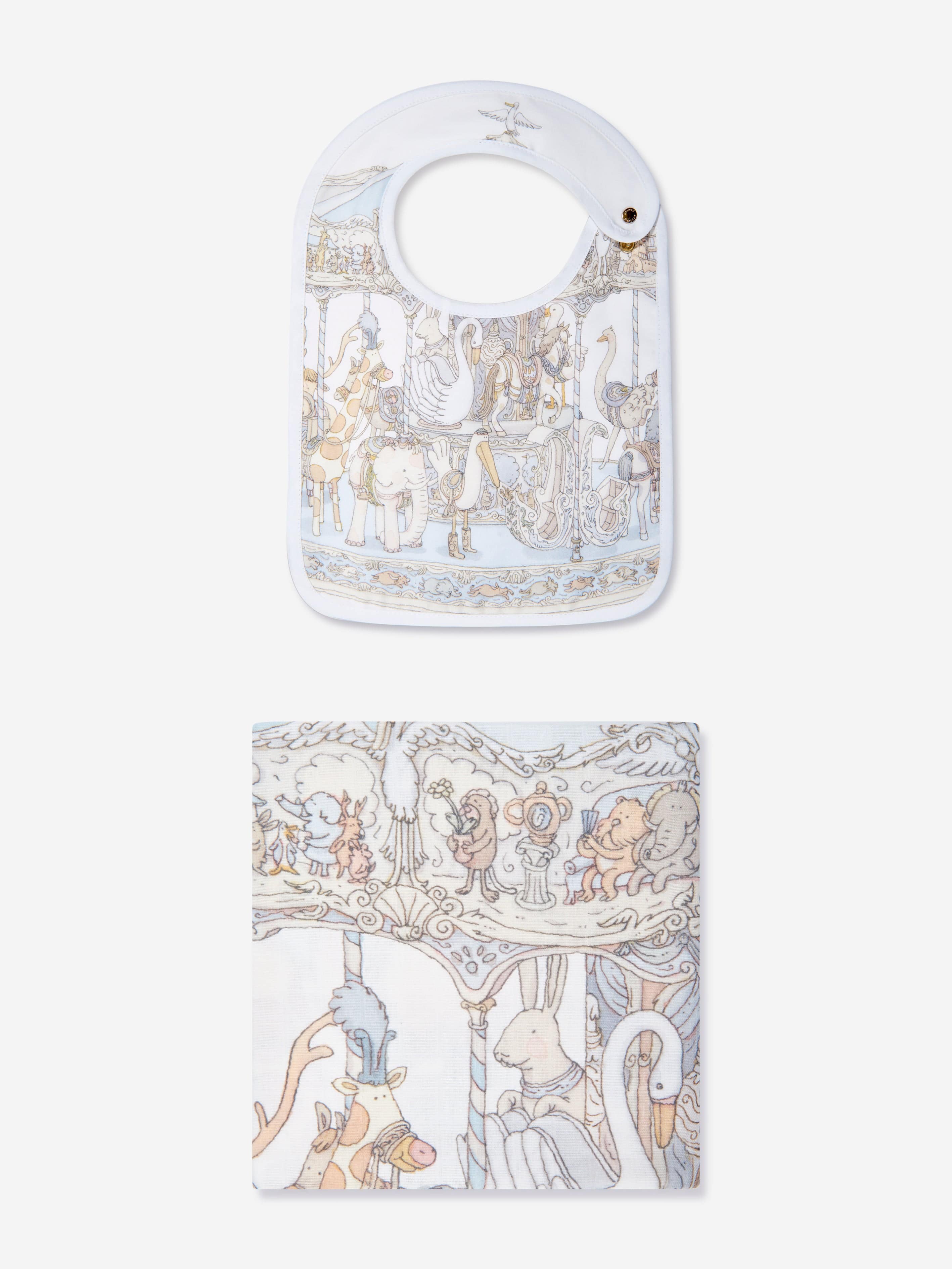Atelier Choux Baby Boys Carousel Swaddle And Satin Bib Gift Set in Blue Release Dates Cheap Online
