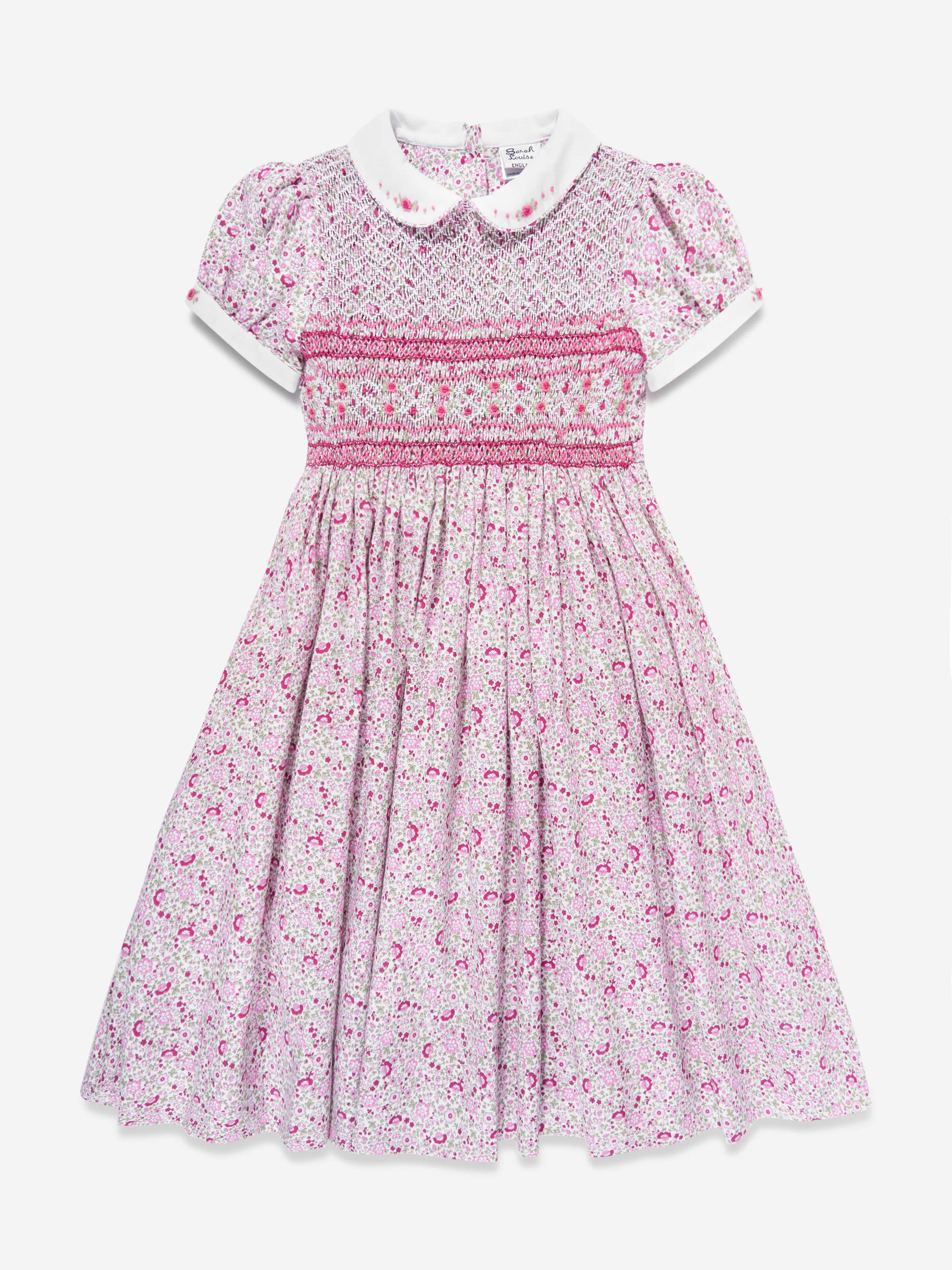 Sarah Louise Girls Floral Smocked Dress in Multicolour Low Pice For Sale