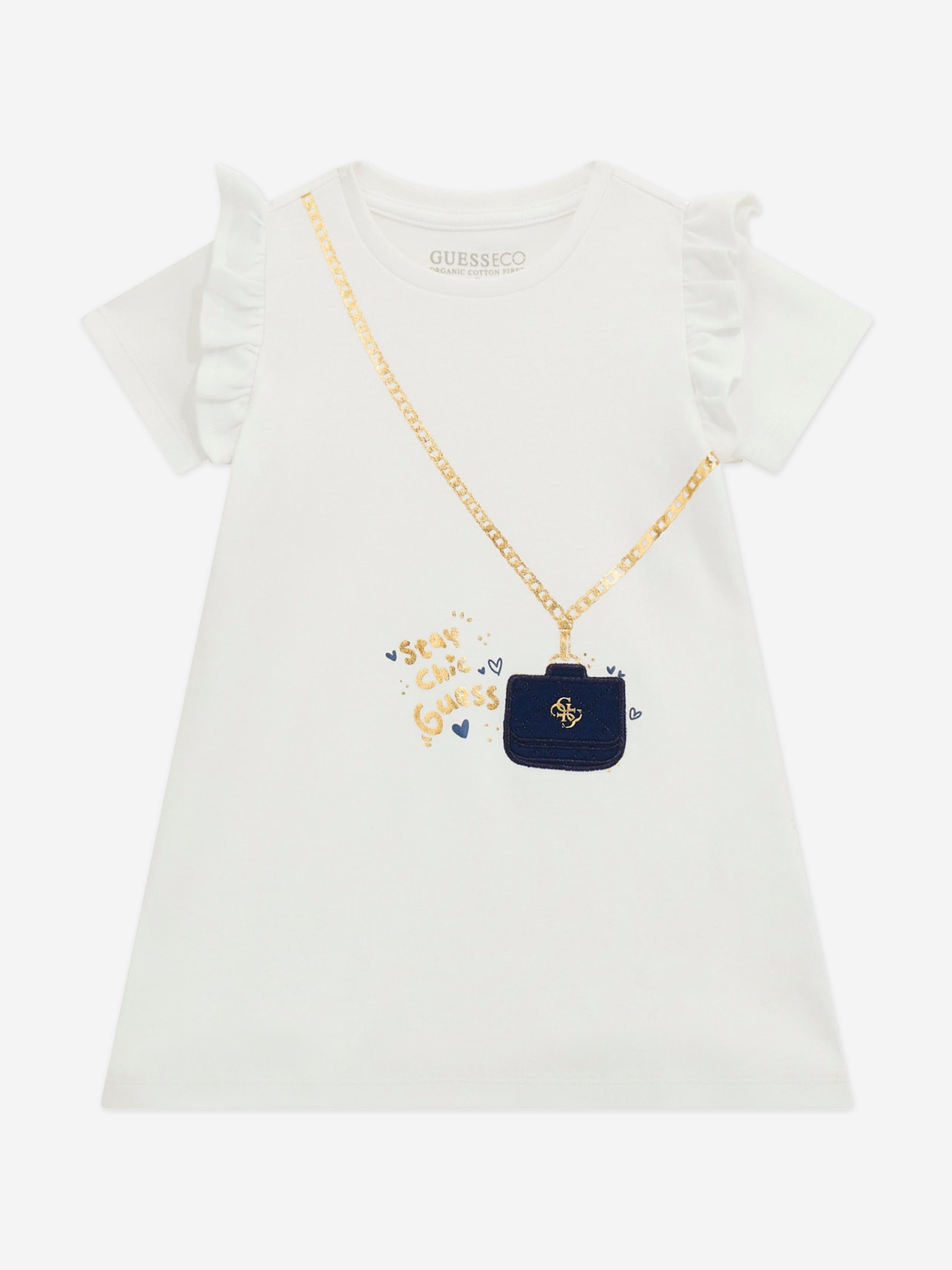 Girls Bag Print Dress in White Big Discount Cheap Pice