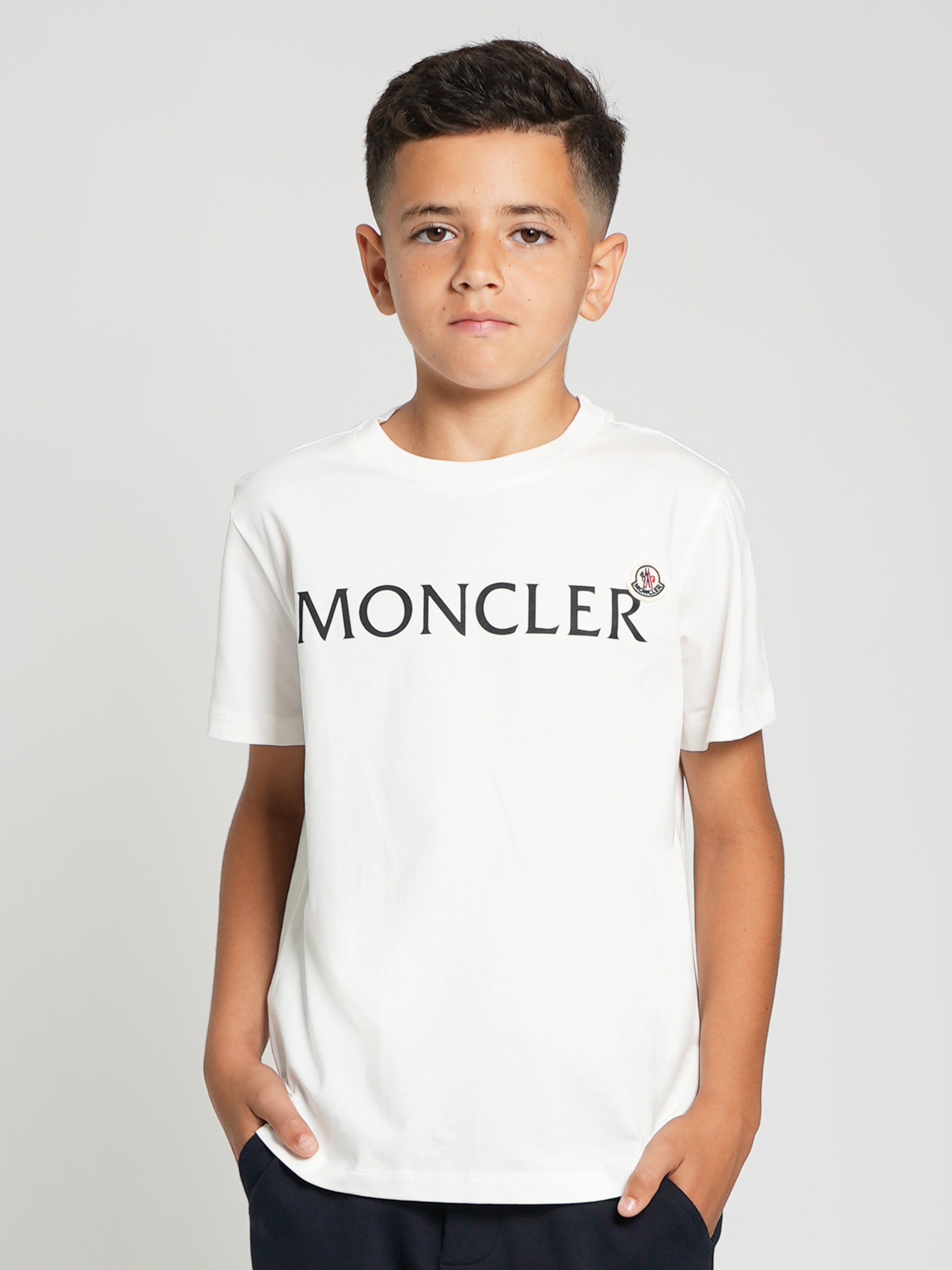 Moncler Enfant Boys Logo T-Shirt in Ivory Sale Official