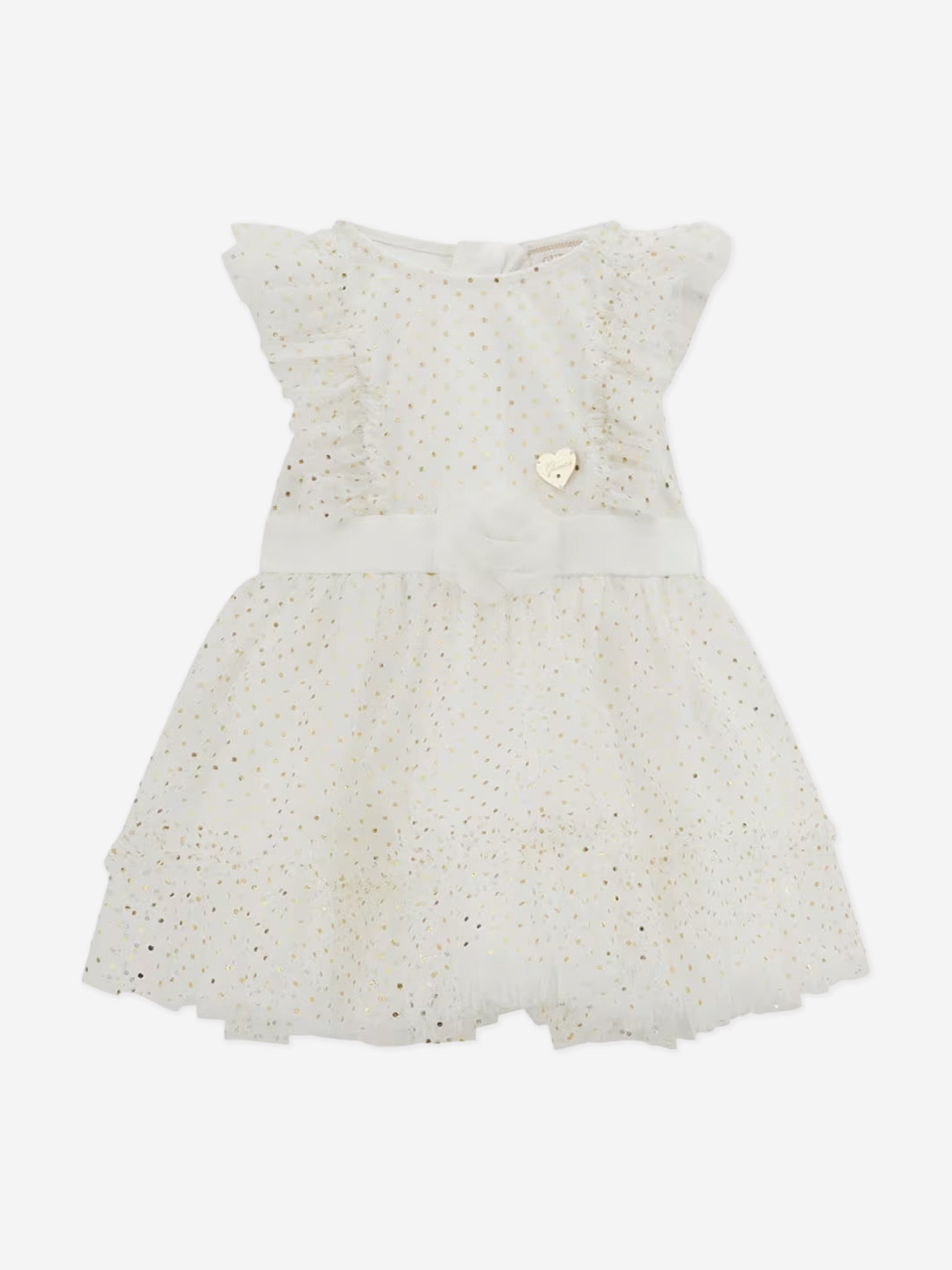 Baby Girls Spotted Ruffle Dress in White Outlet 2025 Newest