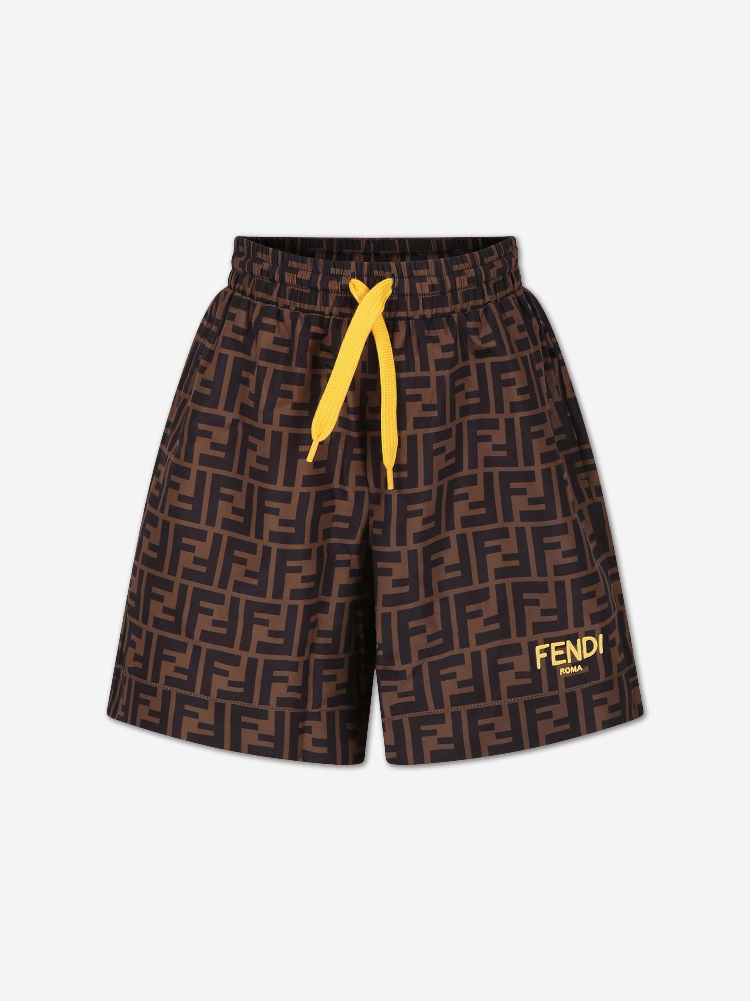 Fendi Boys FF Logo Swim Shorts in Brown Cheap Sale 2025