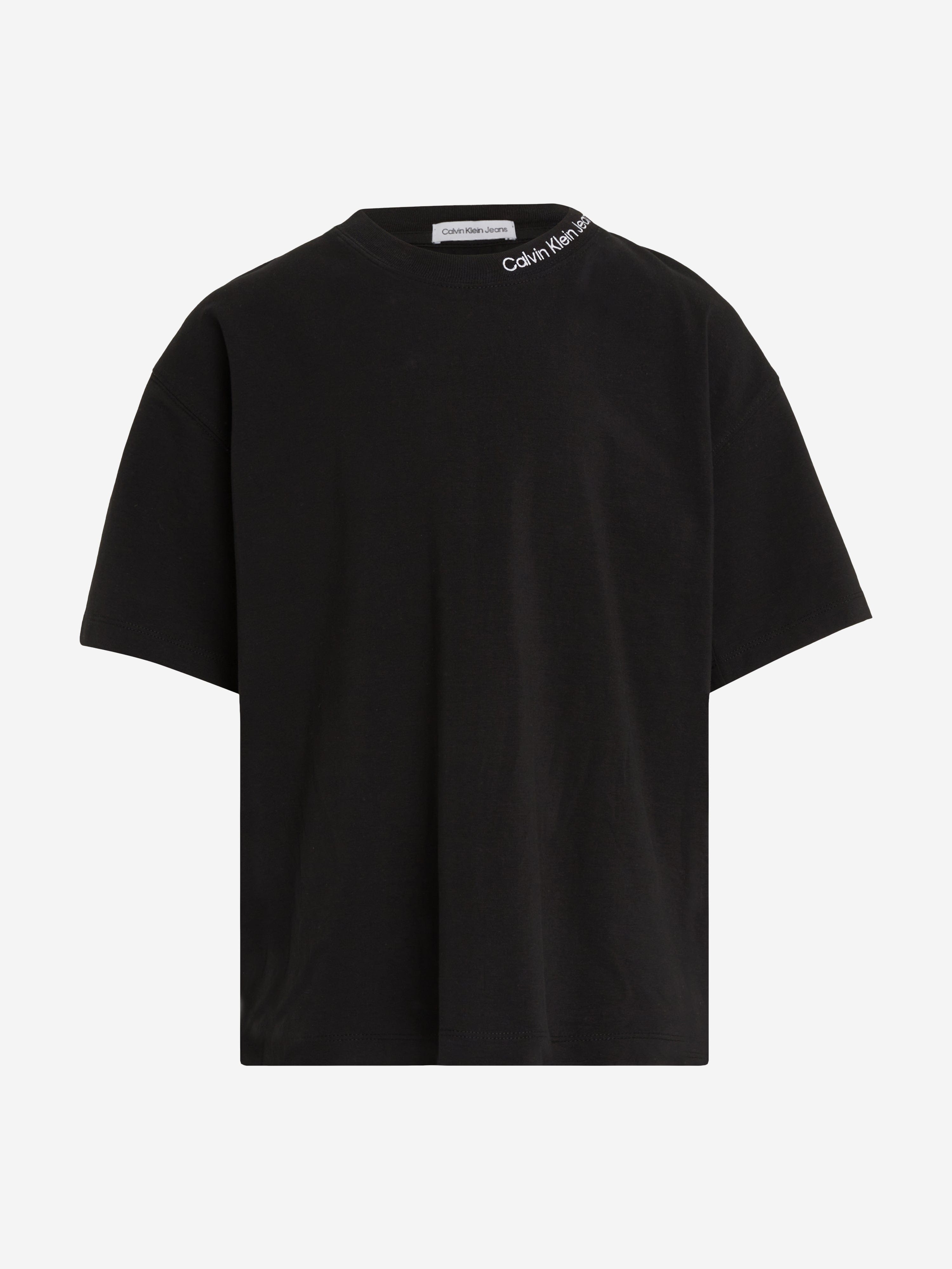 Calvin Klein Boys Neck Embroidered Relaxed T-Shirt in Black Sale Enjoy