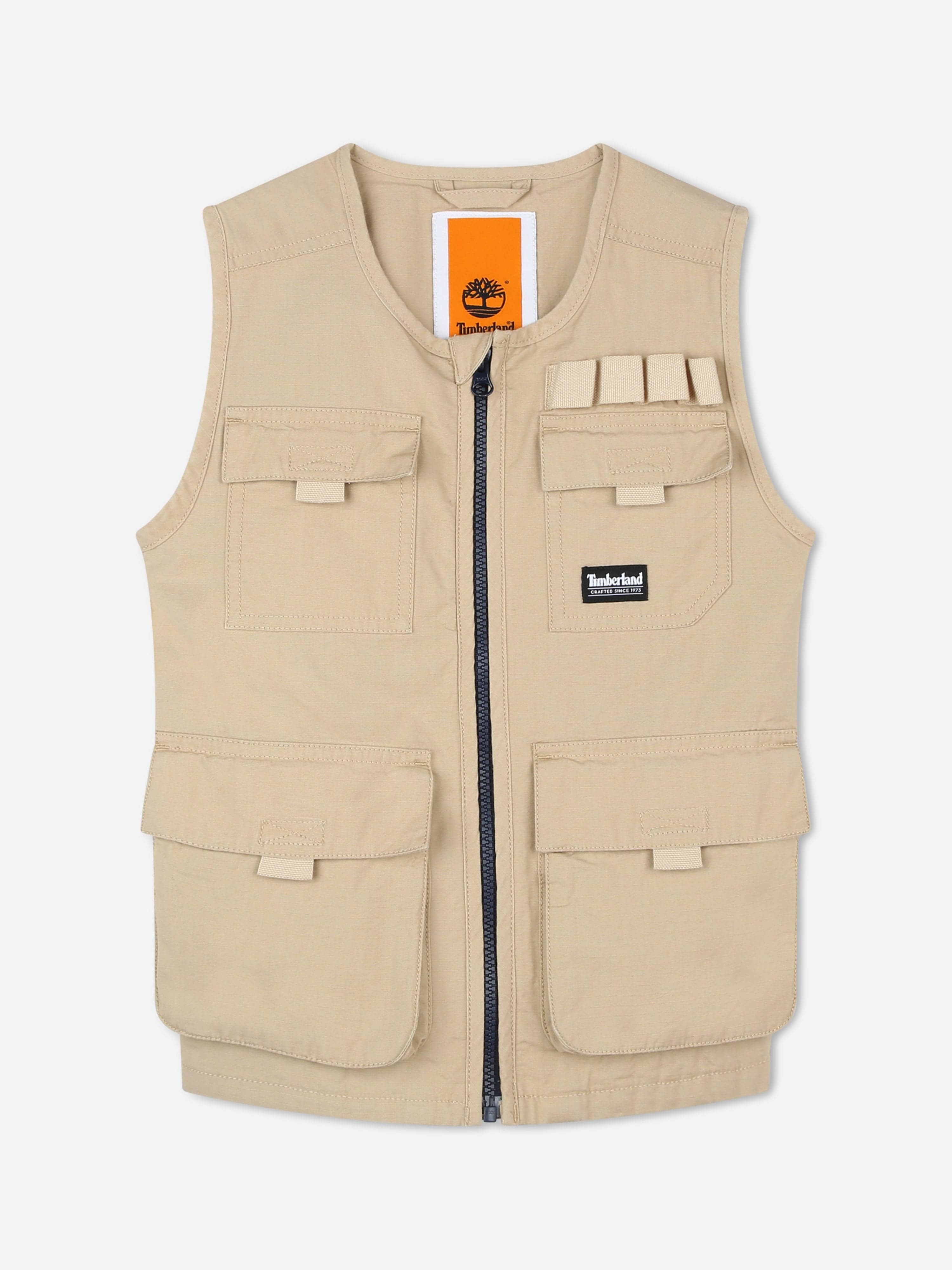 Timberland Boys Multipocket Gilet in Beige Cheap Sale Discounts