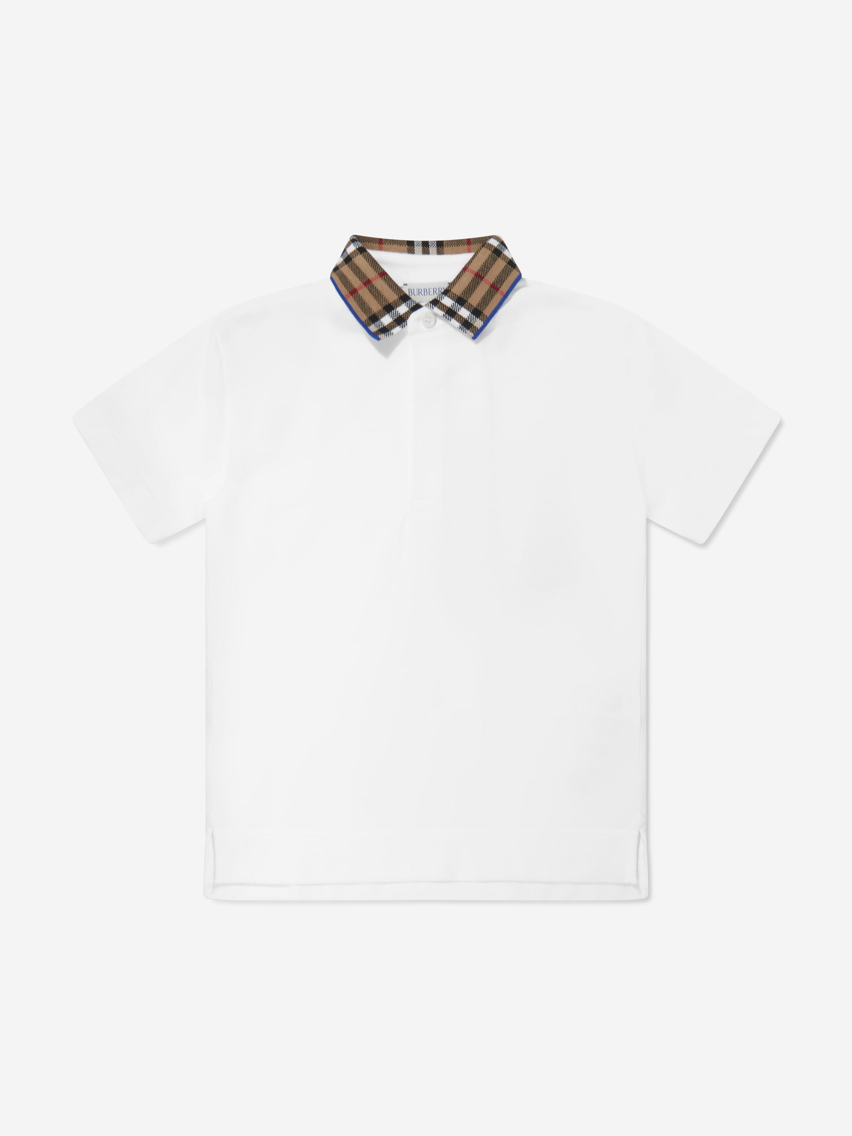 Burberry Boys Check Collar Johane Polo Shirt in White With Credit Card Cheap Pice