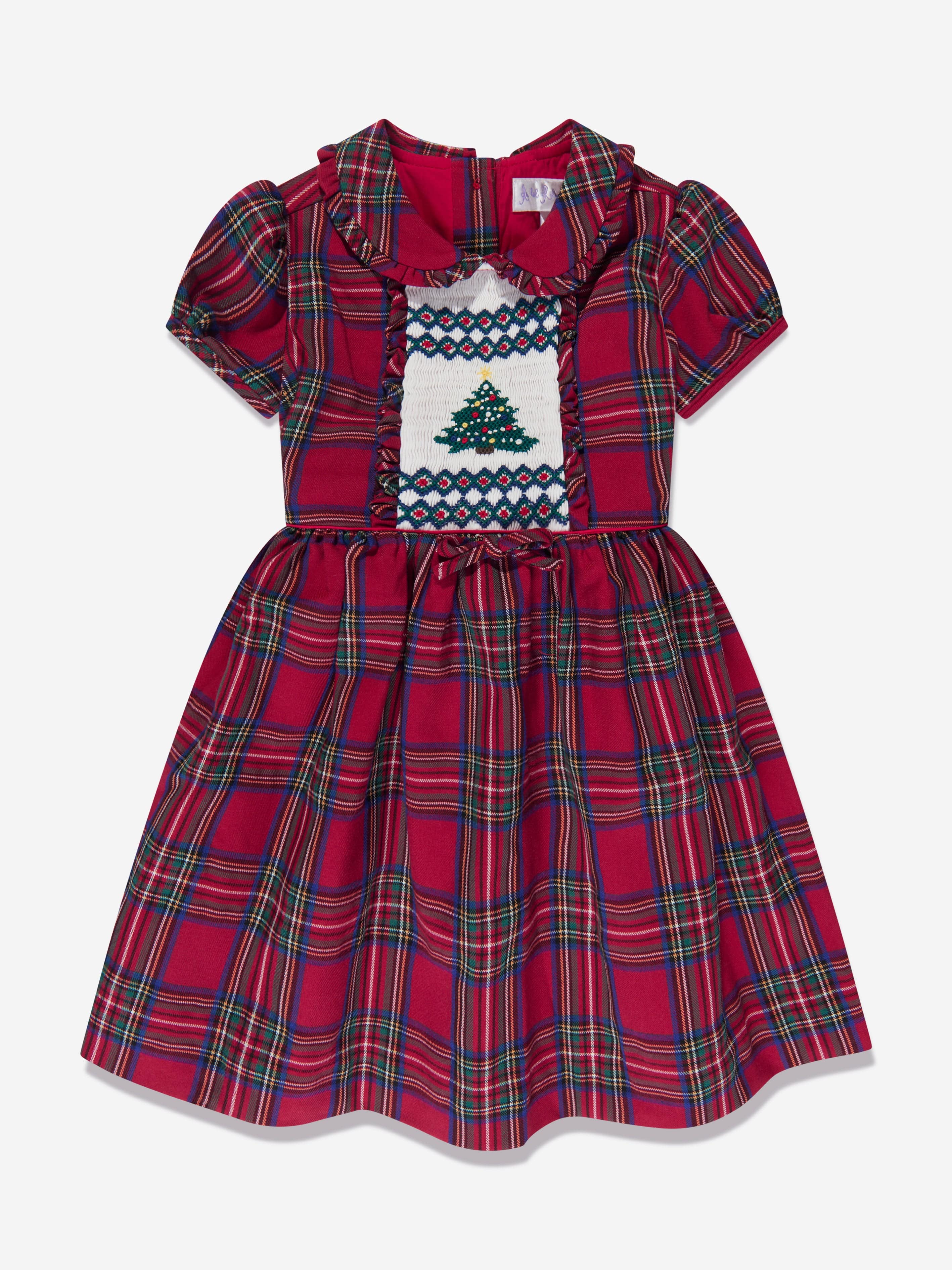 Rachel Riley Girls Christmas Tree Smocked Dress in Red Outlet Brand New Unisex