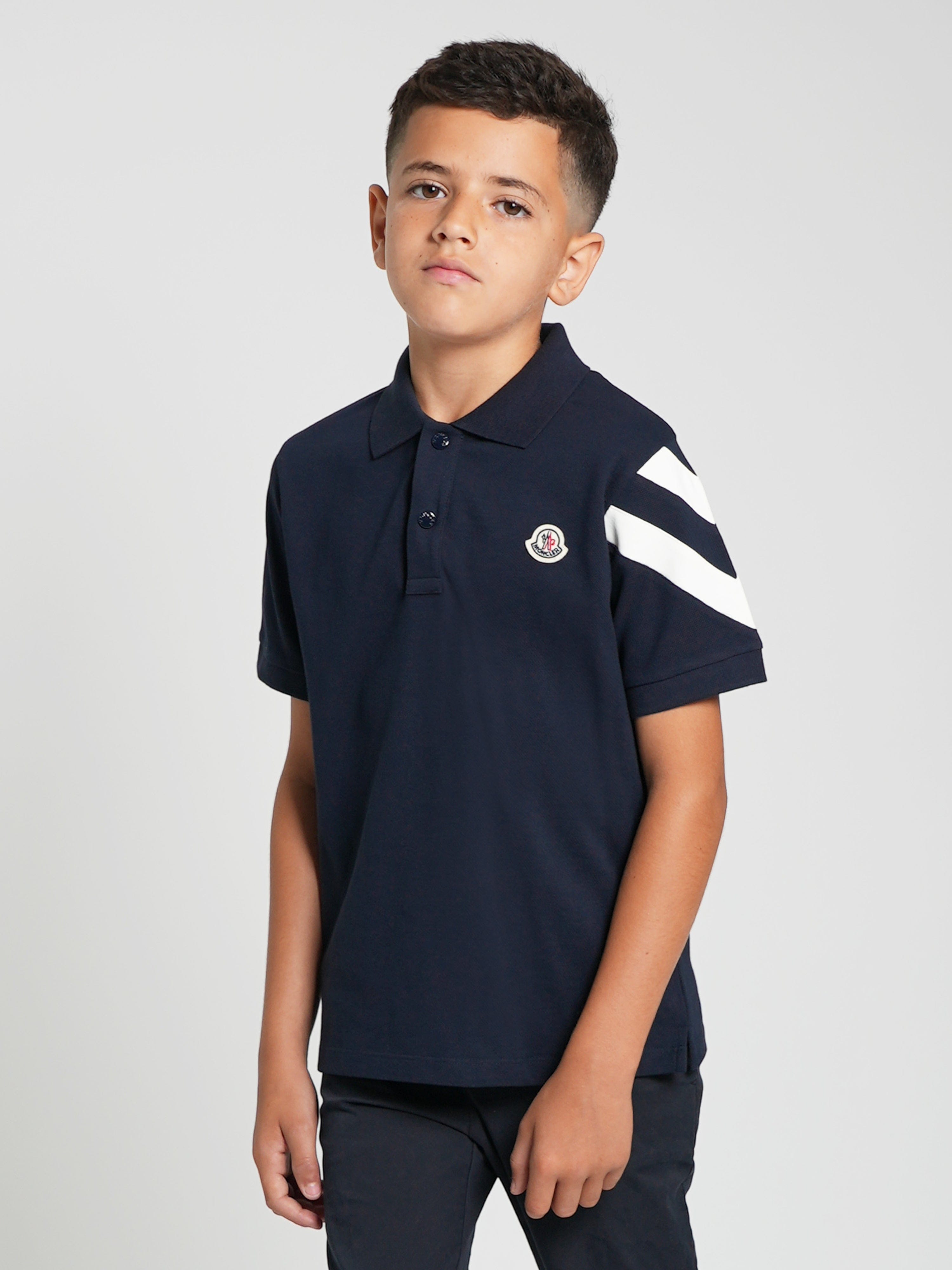 Moncler Enfant Boys Logo Polo Shirt in Navy Cheap Pices Authentic