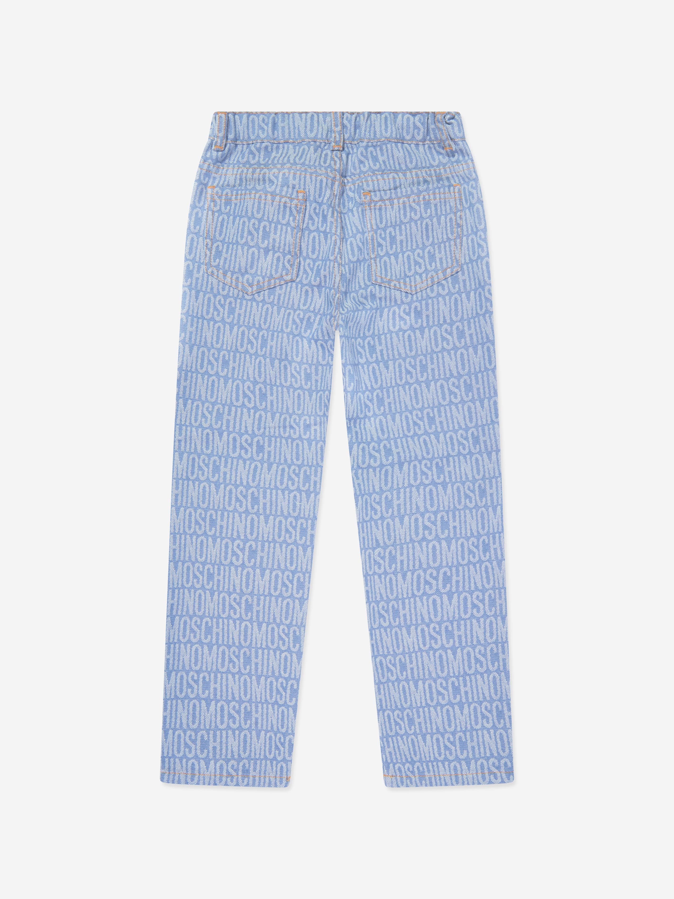 Moschino Boys All Over Logo Jeans in Blue Free Shipping With Mastercard