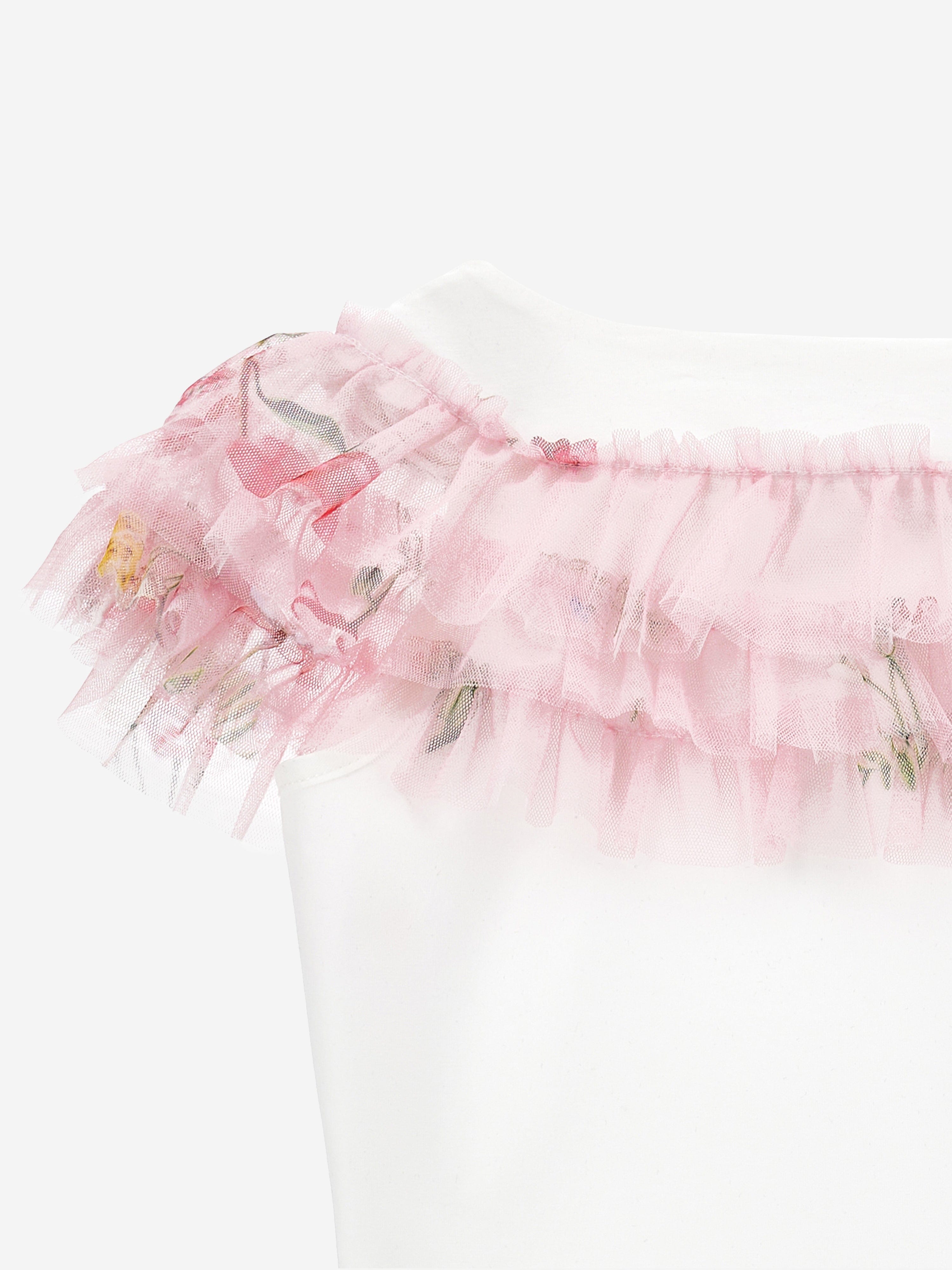 Monnalisa Girls Floral Ruched T-Shirt in Ivory For Nice Online