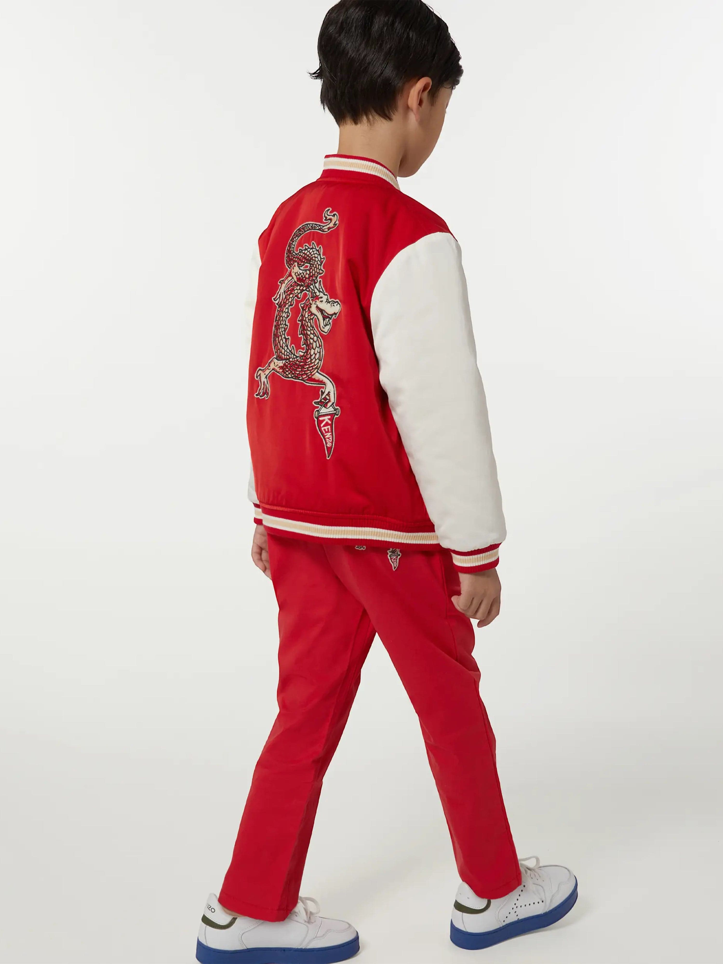 KENZO Boys Embroidered Badge Trousers in Red Sale Nicekicks