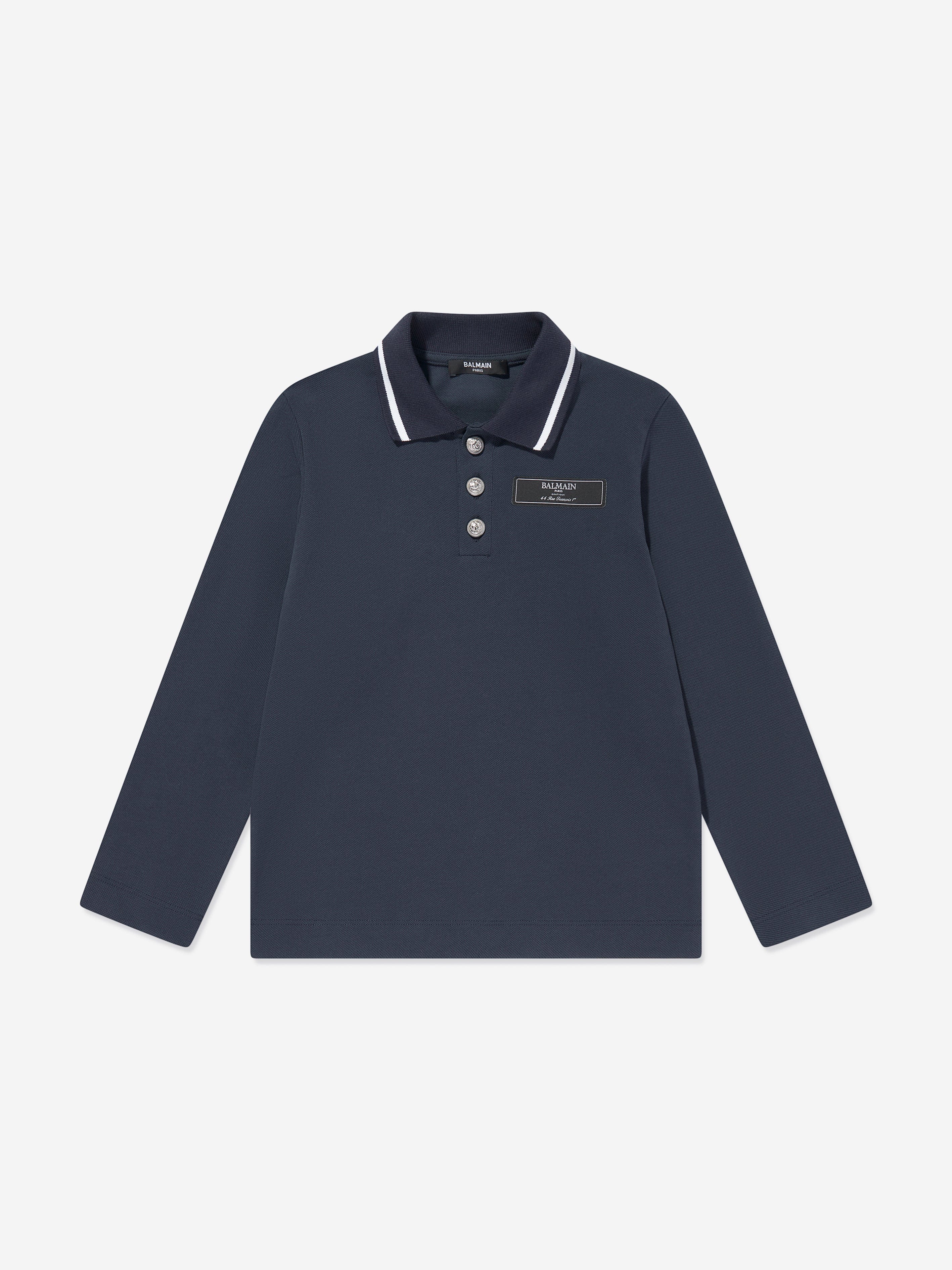 Balmain Boys Long Sleeve Polo Shirt in Navy Sale With Credit Card