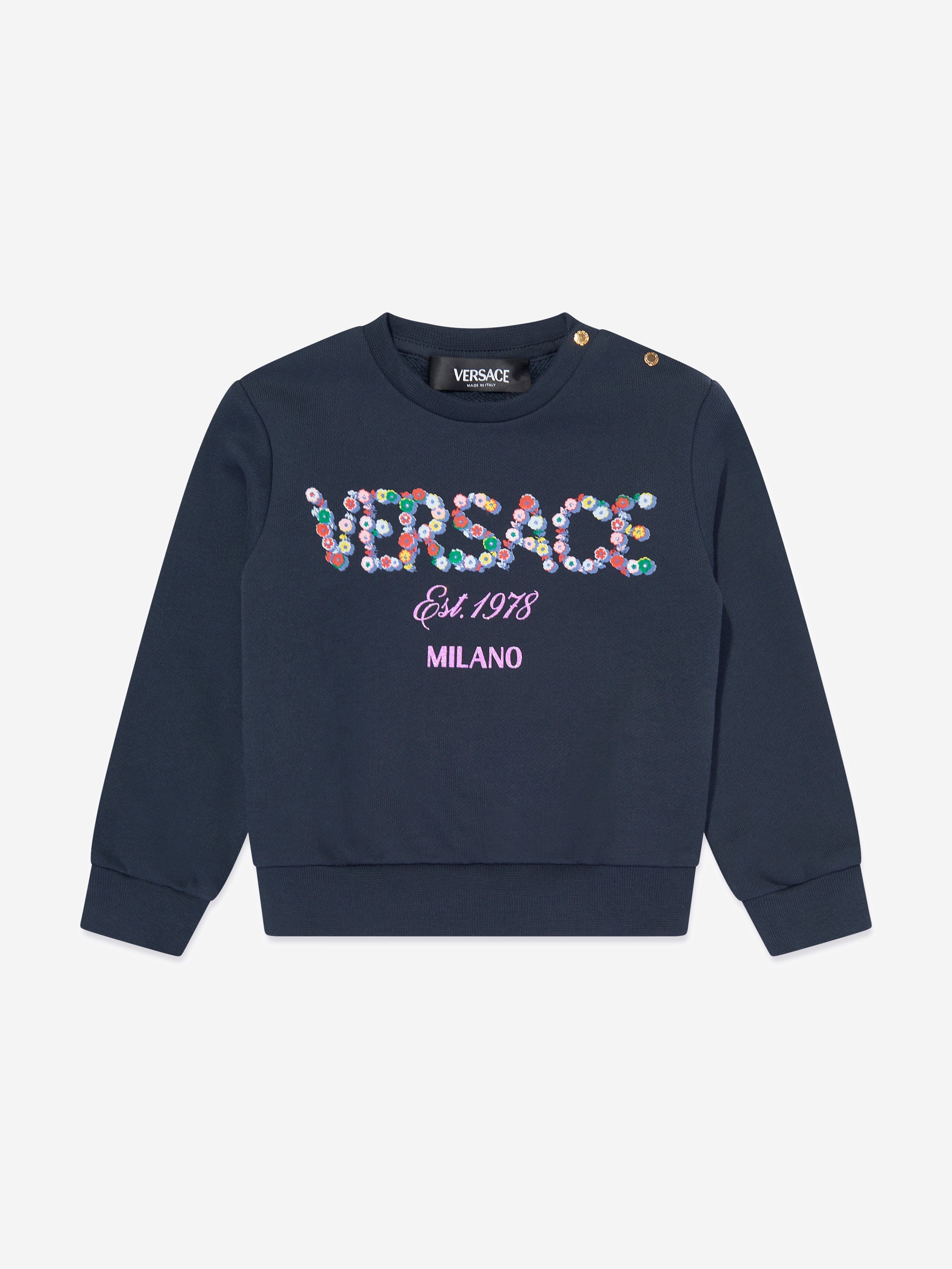Versace Baby Girls Flower Logo Sweatshirt in Navy Cheap Sale Online Online