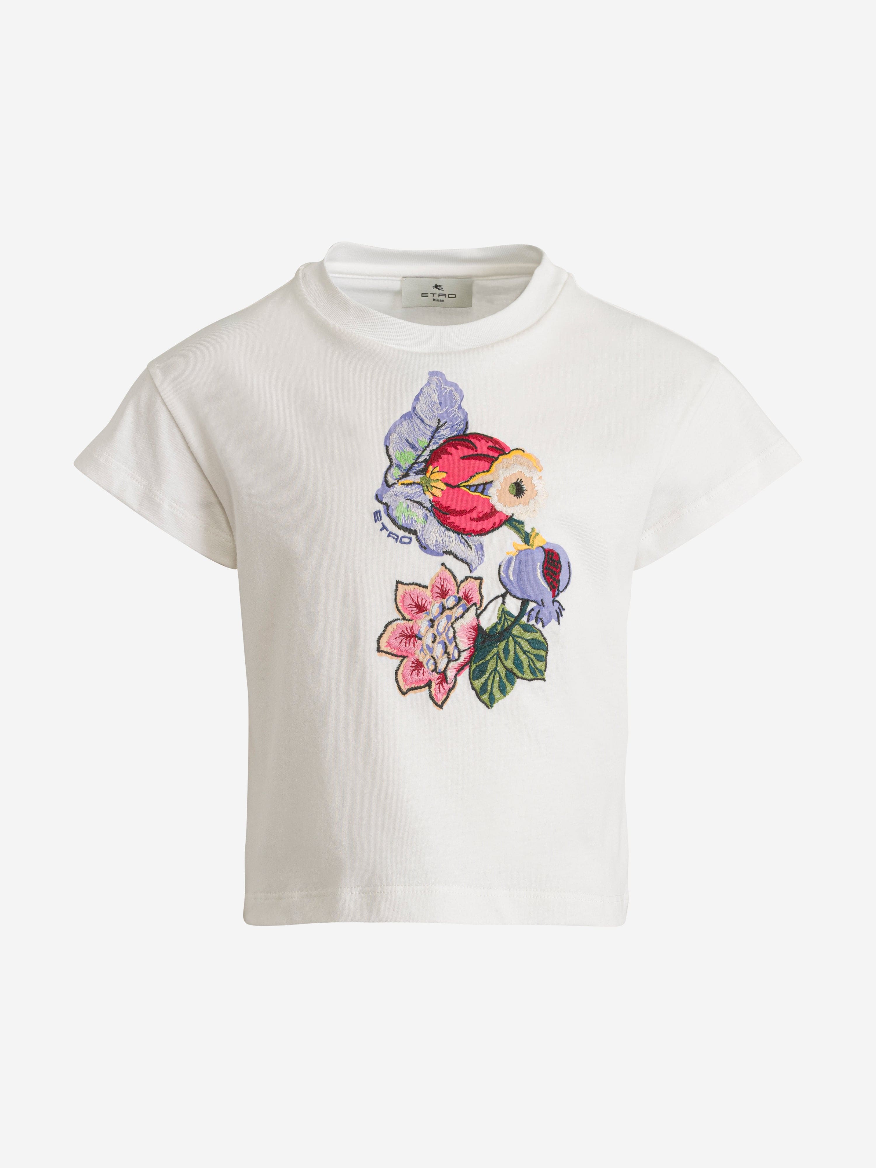 Etro Girls Flower Print T-Shirt in Ivory Clearance Get To Buy