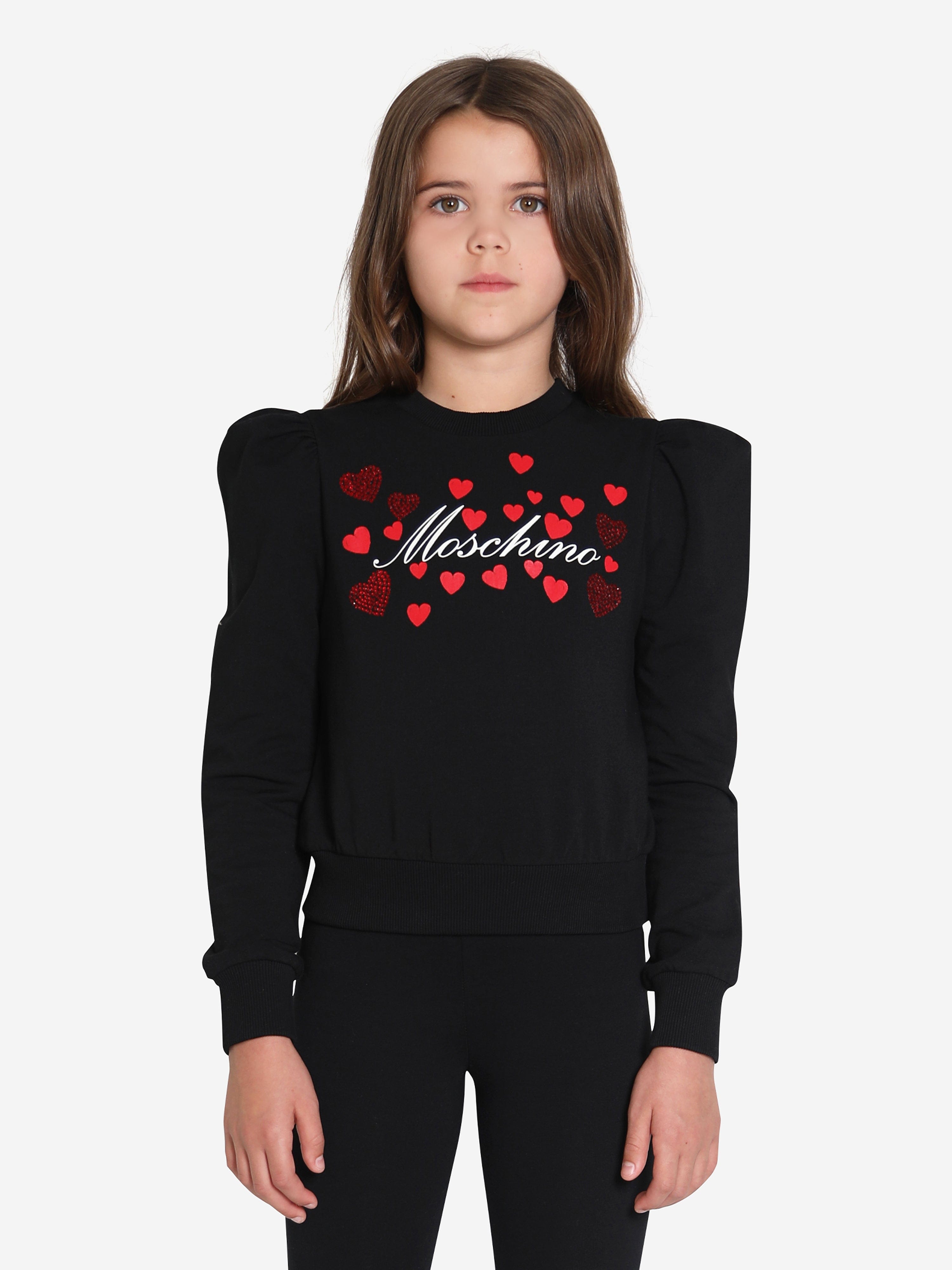 Moschino Girls Hearts Logo Sweatshirt in Black Cheap Sale Excellent