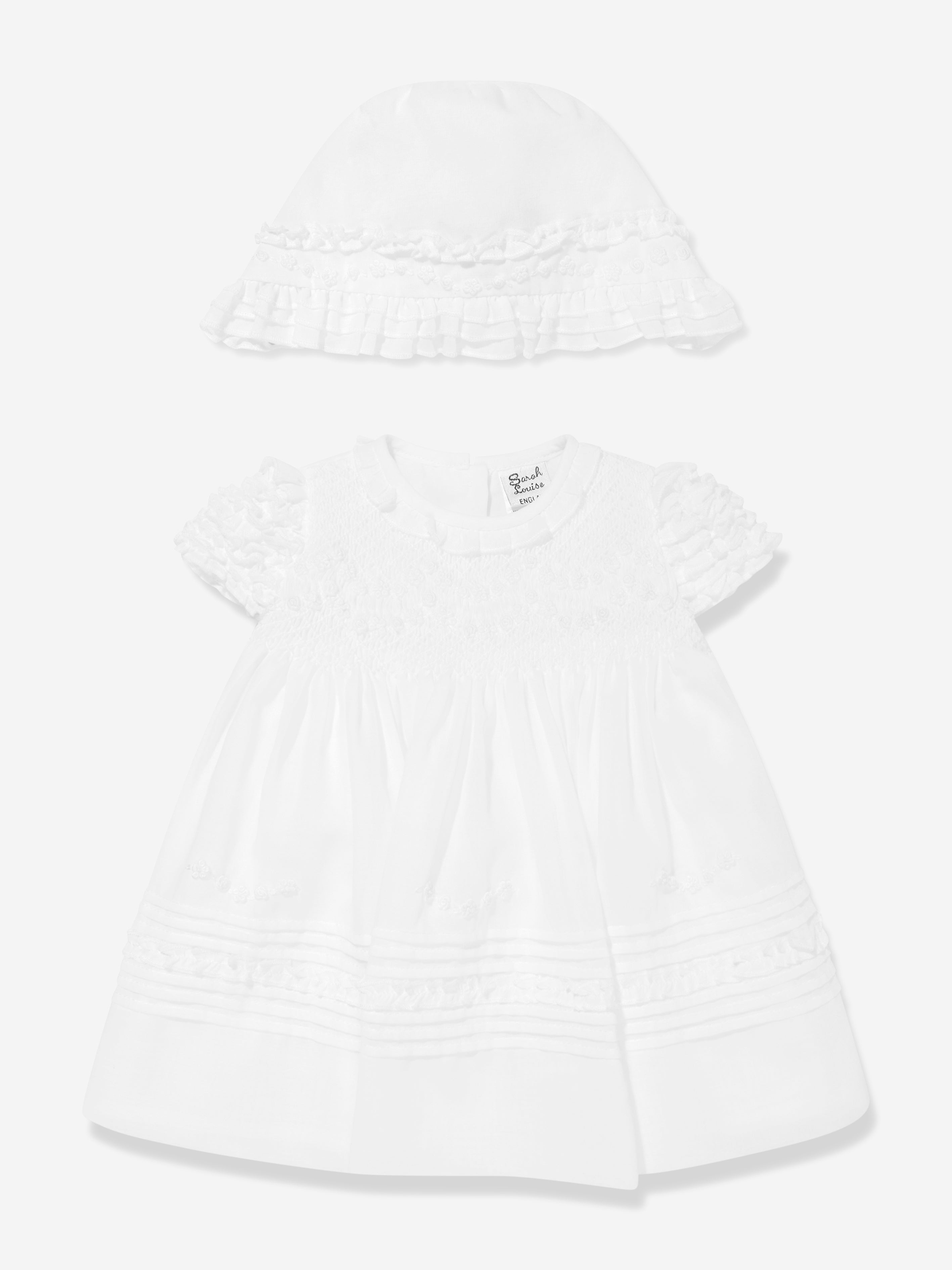 Sarah Louise Baby Girls Dress And Bonnet in Ivory Supply Online