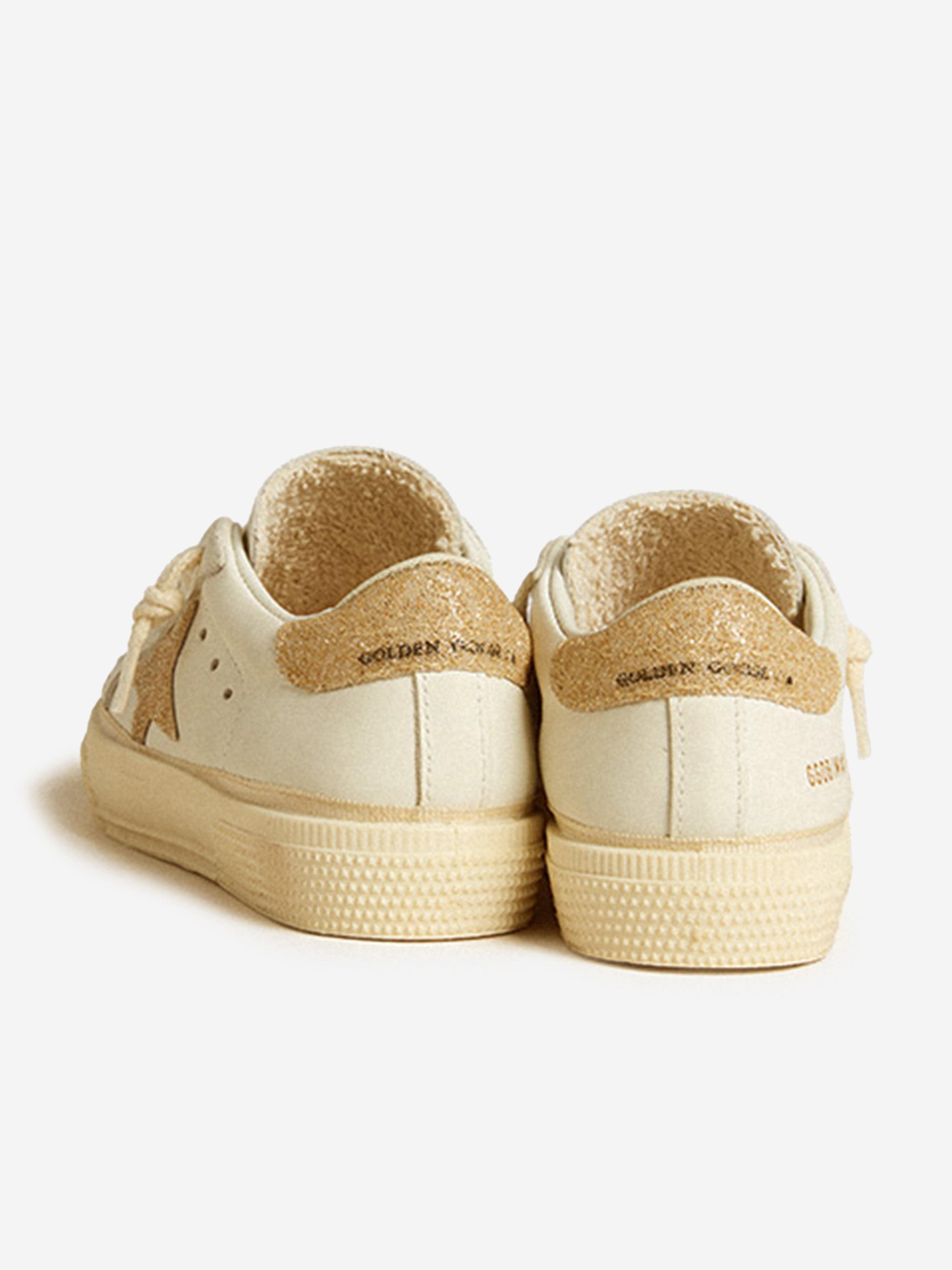 Girls Leather and Crystal Star May Trainers in White Shipping Discount Authentic