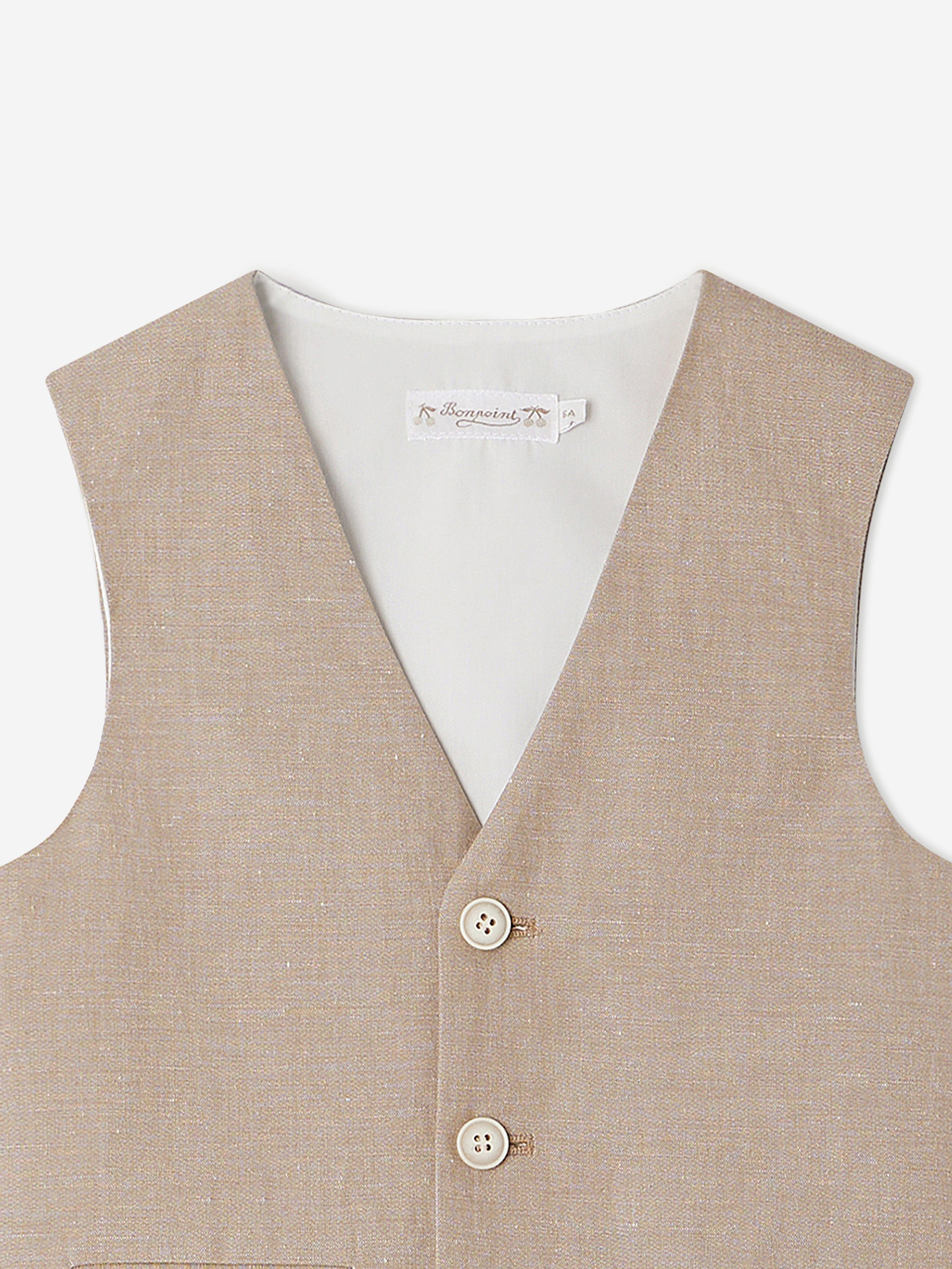 Bonpoint Boys Linen Angus Waistcoat in Brown Latest Collections