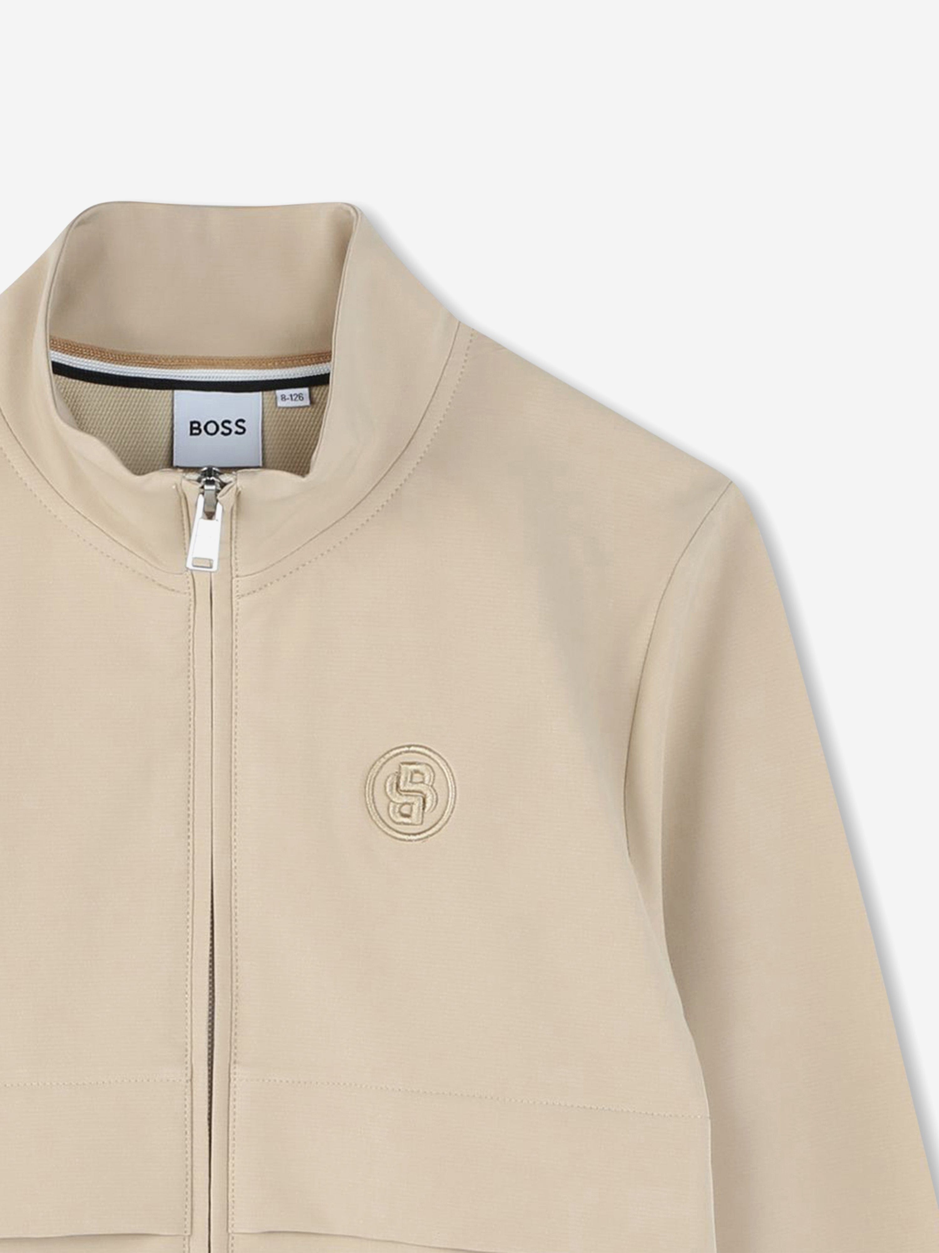 BOSS Boys Logo Zip Up Top in Beige Cheap Sale Inexpensive